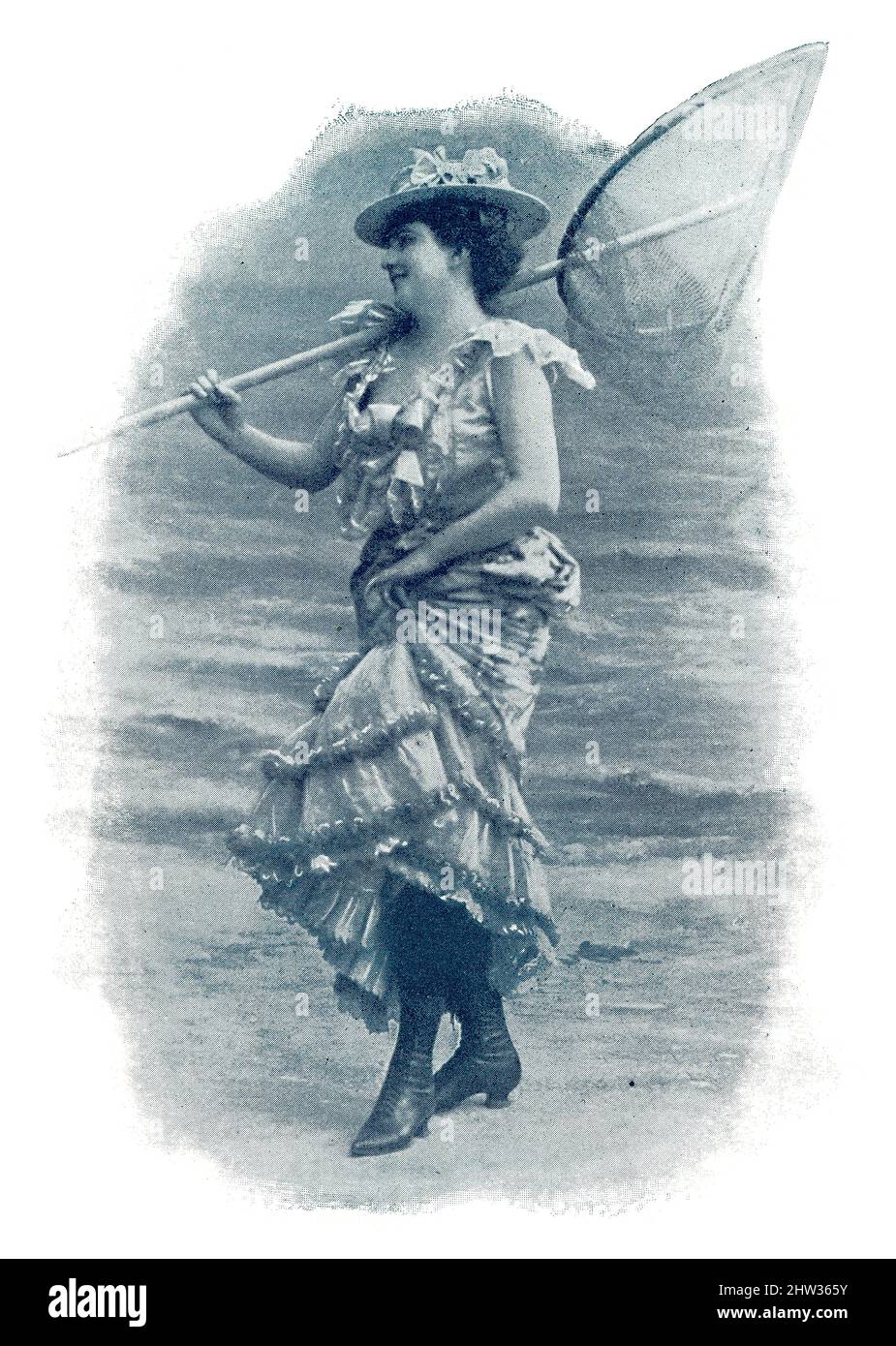Naiadi parigine. Ritratto di una donna sulla riva con una rete a mano. Immagine della rivista teatrale francese-tedesca 'Das Album', 1898. Foto Stock