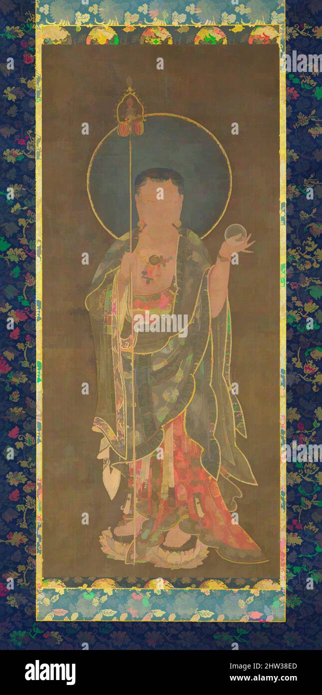 Kshitigarbha, 지장보살도 고려, dinastia Goryeo (918–1392), prima metà del 14th  secolo, Corea, rotolo di hanging; inchiostro, colore, E oro su seta,  immagine: 33 1/4 x 14 1/2 pollici (84,5 x 36,8 cm),