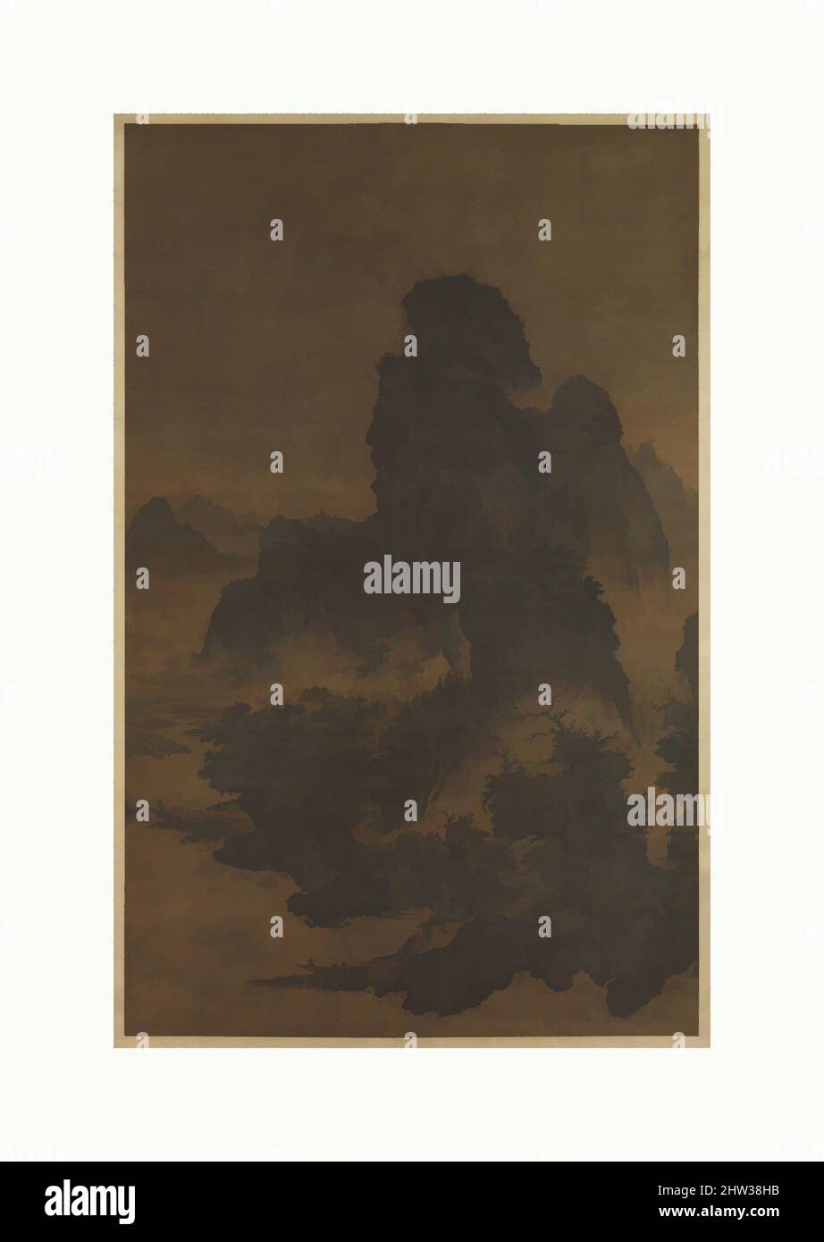 Arte ispirata da 北宋 佚名 倣范寬山水圖 軸, Paesaggio nello stile di Fan Kuan, dinastia Song (960–1279), inizio 12th secolo, Cina, Hanging scroll; Inchiostro e colore su seta, immagine: 65 3/8 x 41 1/8 pollici (166,1 x 104,5 cm), dipinti, artista cinese non identificato, attivo 12th secolo, dopo Fan Kuan (, opere classiche modernizzate da Artotop con un tuffo di modernità. Forme, colore e valore, impatto visivo accattivante sulle emozioni artistiche attraverso la libertà delle opere d'arte in modo contemporaneo. Un messaggio senza tempo che persegue una nuova direzione selvaggiamente creativa. Artisti che si rivolgono al supporto digitale e creano l'NFT Artotop Foto Stock