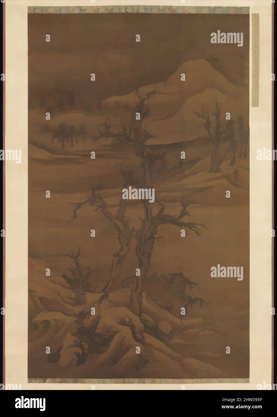 Arte ispirata da 元 羅稚川 古木寒鴉圖 軸, Croati in alberi antichi, dinastia Yuan (1271-1368), inizio 14th secolo, Cina, Hanging scroll; Inchiostro e colore su seta, immagine: 52 x 31 5/8 pollici (132,1 x 80,3 cm), dipinti, Luo Zhichuan (cinese, attivo ca. 1300–30), questo dipinto, dell'artista meridionale Luo, opere classiche modernizzate da Artotop con un tuffo di modernità. Forme, colore e valore, impatto visivo accattivante sulle emozioni artistiche attraverso la libertà delle opere d'arte in modo contemporaneo. Un messaggio senza tempo che persegue una nuova direzione selvaggiamente creativa. Artisti che si rivolgono al supporto digitale e creano l'NFT Artotop Foto Stock