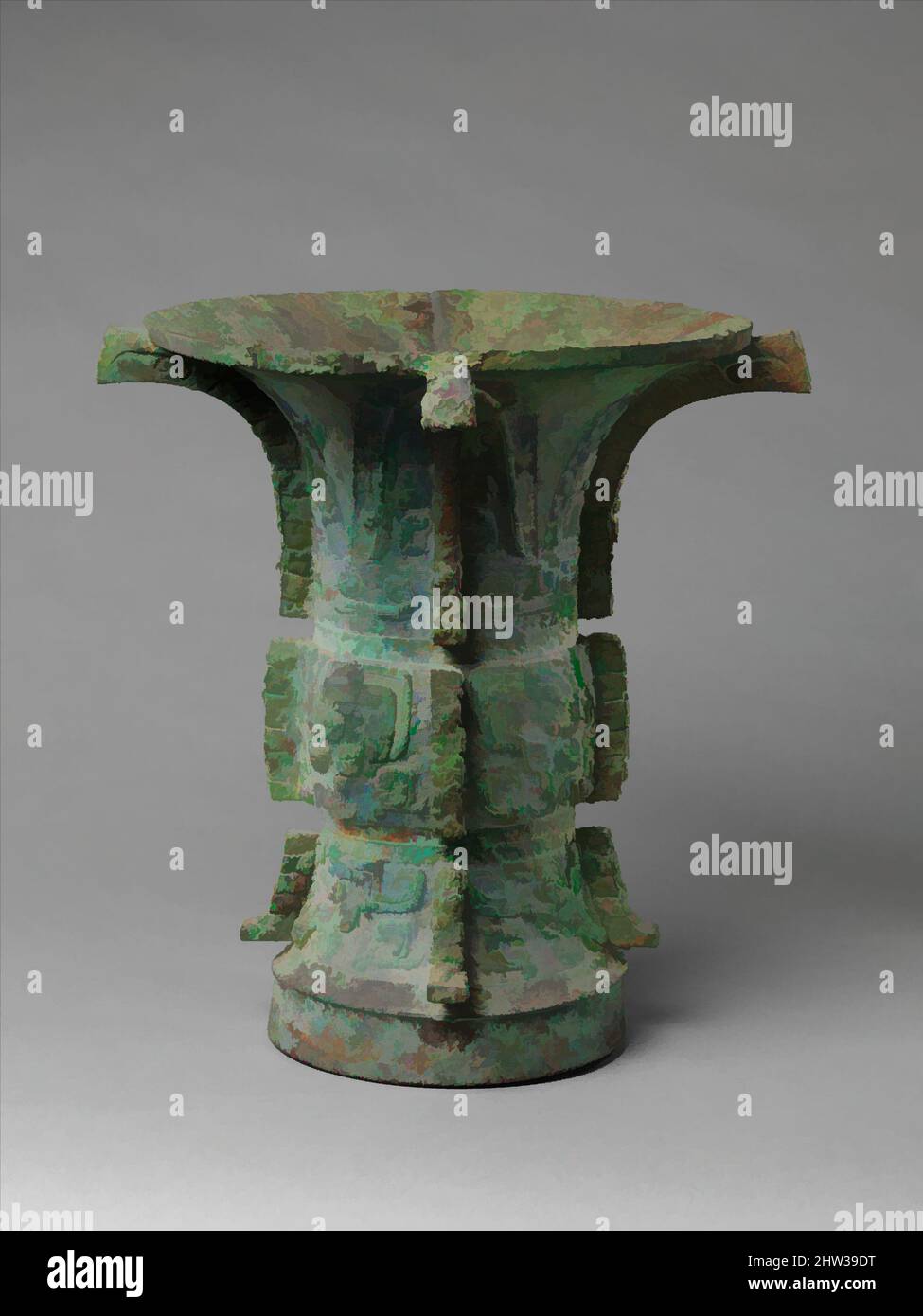 Arte ispirata a 青銅尊, contenitore del vino rituale (Zun), dinastia Zhou occidentale (1046–771 a.C.), fine 11th secolo a.C., Cina, Bronzo, H. 13 3/4in. (34,9 cm); diametro del cerchio: 11 1/8" (28,3 cm); diam. Di piede: 6 7/8 poll. (17,5 cm); peso 16 libbre (7,3 kg), lavorazione del metallo, questo elaborato insieme di vino, opere classiche modernizzate da Artotop con un tuffo di modernità. Forme, colore e valore, impatto visivo accattivante sulle emozioni artistiche attraverso la libertà delle opere d'arte in modo contemporaneo. Un messaggio senza tempo che persegue una nuova direzione selvaggiamente creativa. Artisti che si rivolgono al supporto digitale e creano l'NFT Artotop Foto Stock