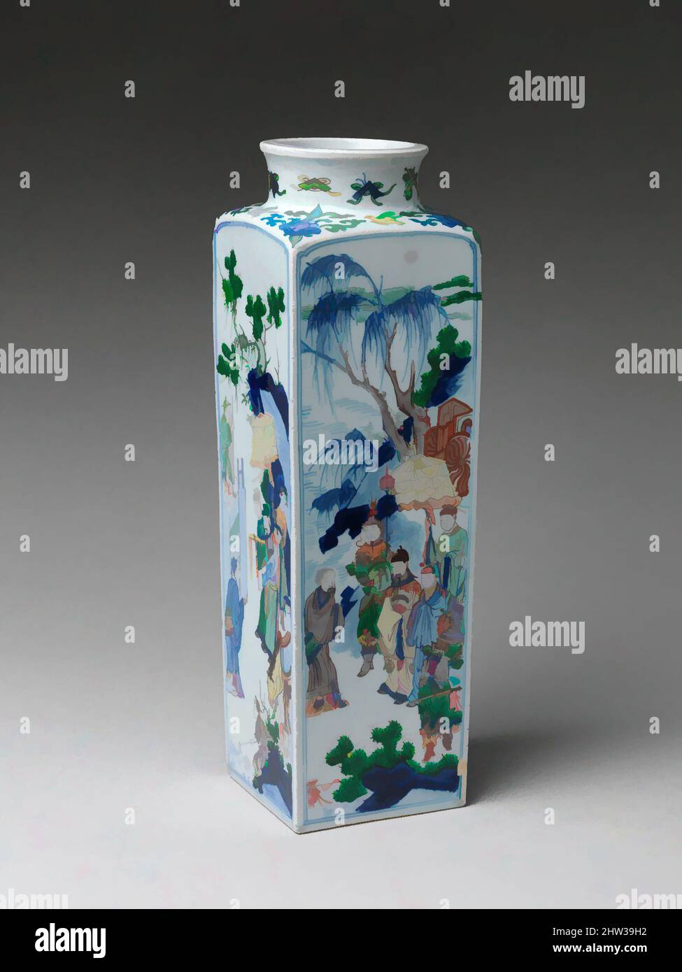 Arte ispirata a Vase con il re Wen in visita al Tigong Scholar Jiang, dinastia Ming (1368-1644), periodo Shunzhi (1644-61), metà del 17th secolo, Cina, Porcellana dipinta con smalti blu cobalto e smalti colorati su smalto trasparente (Jingdezhen ware), H. 14 1/4 poll. (36,2 cm); W. 4 1/4, opere classiche modernizzate da Artotop con un tuffo di modernità. Forme, colore e valore, impatto visivo accattivante sulle emozioni artistiche attraverso la libertà delle opere d'arte in modo contemporaneo. Un messaggio senza tempo che persegue una nuova direzione selvaggiamente creativa. Artisti che si rivolgono al supporto digitale e creano l'NFT Artotop Foto Stock