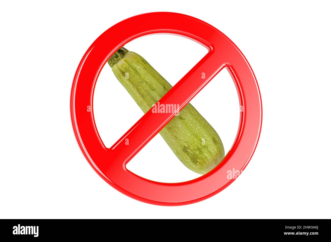 Zucchine o zucchine con segno proibito, 3D rendering Foto Stock