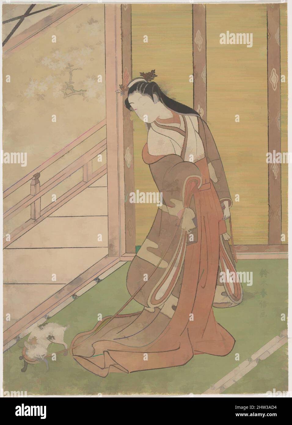 Arte ispirata da Onna San no Miya (la terza Principessa), Edo periodo (1615–1868), 1768–70, Giappone, stampa a blocchi di legno policromi; inchiostro e colore su carta, 10 5/16 x 7 9/1 6in. (26,2 x 19,2 cm), Prints, Suzuki Harunobu (giapponese, 1725–1770), per i sofisticati patroni di Harunobu, questo, opere classiche modernizzate da Artotop con un tuffo di modernità. Forme, colore e valore, impatto visivo accattivante sulle emozioni artistiche attraverso la libertà delle opere d'arte in modo contemporaneo. Un messaggio senza tempo che persegue una nuova direzione selvaggiamente creativa. Artisti che si rivolgono al supporto digitale e creano l'NFT Artotop Foto Stock