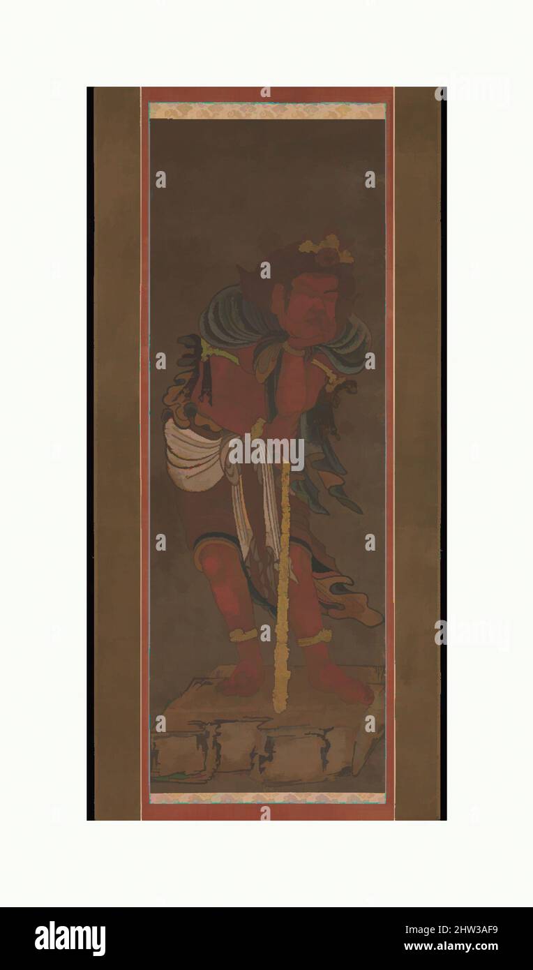 Arte ispirata a 不動明王二童子像, Fudō Myōō e due partecipanti, Nanbokuchō periodo (1336–92), Giappone, uno di un trittico di rotoli appesi; stampa a blocco di legno a mano su carta, immagine: 40 5/16 x 14 pollici (102,4 x 35,6 cm), dipinti, dopo Ryūshū Shūtaku (Myōtaku) (giapponese, 1307–1388), Fudō Myōō, opere classiche modernizzate da Artotop con un tuffo di modernità. Forme, colore e valore, impatto visivo accattivante sulle emozioni artistiche attraverso la libertà delle opere d'arte in modo contemporaneo. Un messaggio senza tempo che persegue una nuova direzione selvaggiamente creativa. Artisti che si rivolgono al supporto digitale e creano l'NFT Artotop Foto Stock