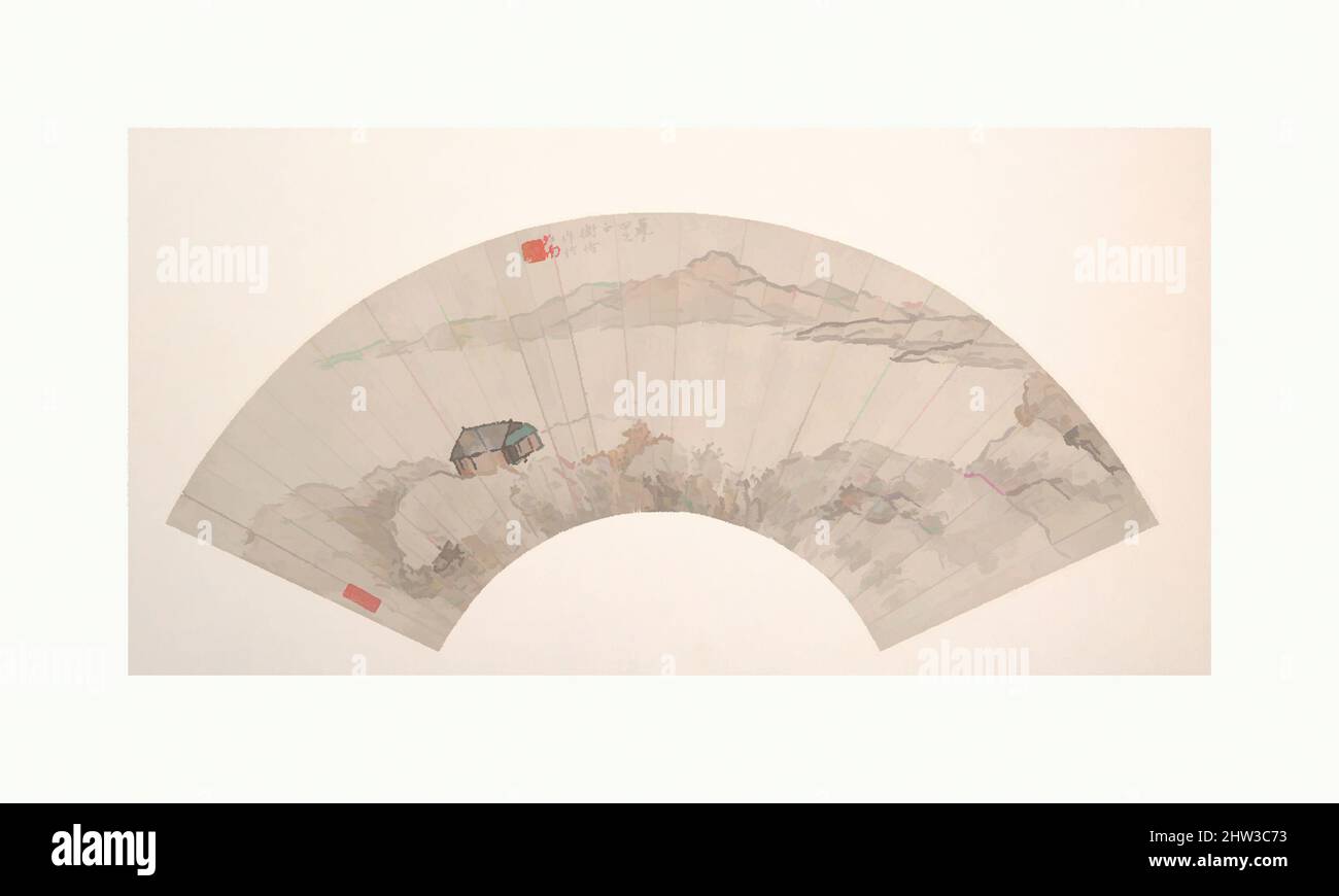 Arte ispirata da 近代, 陳衡恪, 山水, 扇面兩幀, Paesaggi, Inizio 20th secolo, Cina, due lati di un ventilatore pieghevole montato come due fogli album; inchiostro e colore su carta allum, 5 1/8 x 17 1/8 pollici. (13,0 x 43,5 cm), dipinti, Chen Hengke (cinese, 1876–1923, opere classiche modernizzate da Artotop con un tuffo di modernità. Forme, colore e valore, impatto visivo accattivante sulle emozioni artistiche attraverso la libertà delle opere d'arte in modo contemporaneo. Un messaggio senza tempo che persegue una nuova direzione selvaggiamente creativa. Artisti che si rivolgono al supporto digitale e creano l'NFT Artotop Foto Stock