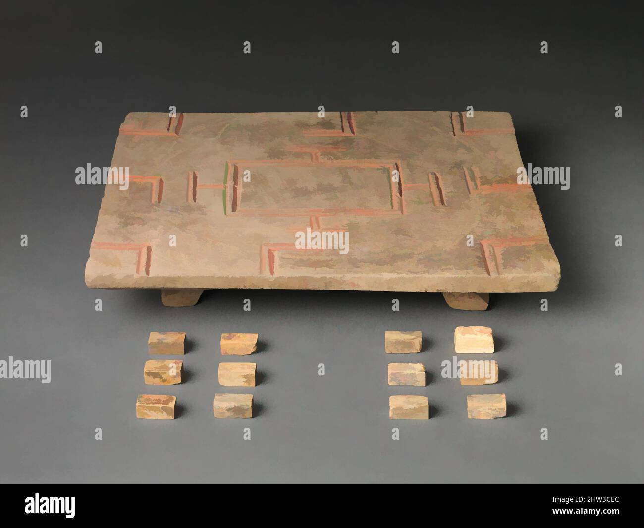 Arte ispirata a 漢 彩繪陶六博具(附骨製棋子), Liubo Board and Pieces, dinastia Han (206 a.C.-d.C.. 220), 1st secolo a.C.–1st secolo d.C., Cina, Earthenware con pigmento e osso, L. 14 1/4 pollici (36,2 cm); W. 12 3/8" (31,4 cm); H. 2" (5,1 cm), Ceramics, un gioco popolare nella dinastia Han, liubo, opere classiche modernizzate da Artotop con un tuffo di modernità. Forme, colore e valore, impatto visivo accattivante sulle emozioni artistiche attraverso la libertà delle opere d'arte in modo contemporaneo. Un messaggio senza tempo che persegue una nuova direzione selvaggiamente creativa. Artisti che si rivolgono al supporto digitale e creano l'NFT Artotop Foto Stock Arte ispirata a 漢 彩繪陶六博具(附骨製棋子), Liubo Board and Pieces, dinastia Han (206 a.C.-d.C.. 220), 1st secolo a.C.–1st secolo d.C., Cina, Earthenware con pigmento e osso, L. 14 1/4 pollici (36,2 cm); W. 12 3/8" (31,4 cm); H. 2" (5,1 cm), Ceramics, un gioco popolare nella dinastia Han, liubo, opere classiche modernizzate da Artotop con un tuffo di modernità. Forme, colore e valore, impatto visivo accattivante sulle emozioni artistiche attraverso la libertà delle opere d'arte in modo contemporaneo. Un messaggio senza tempo che persegue una nuova direzione selvaggiamente creativa. Artisti che si rivolgono al supporto digitale e creano l'NFT Artotop Foto Stock