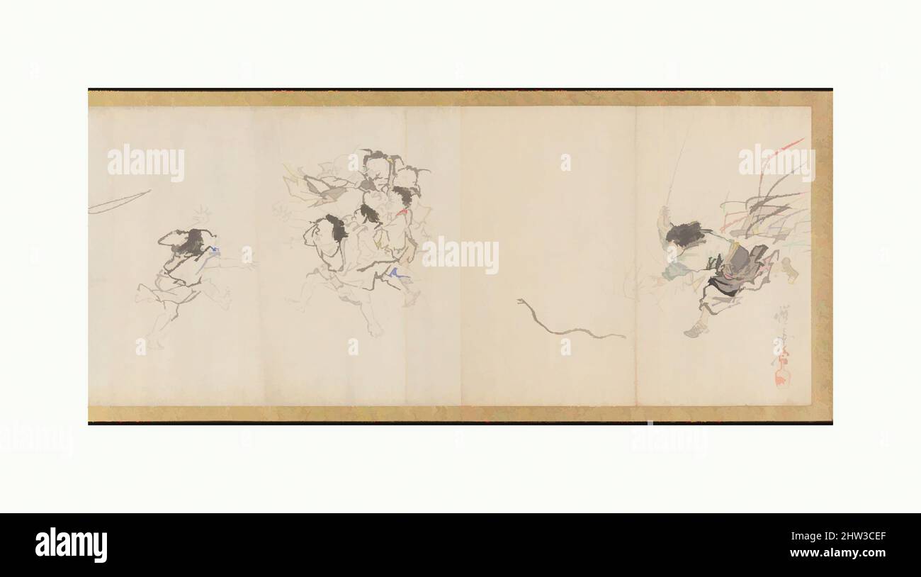 Arte ispirata a figure e animali frolicking, periodo Meiji (1868-1912), 19th secolo, Giappone, Handscroll; disegno di lavaggio, 20 piedi 8 poll. x 10 7/8 poll. (629,9 x 27,6 cm), dipinti, Kawanabe Kyōsai (giapponese, 1831–1889), addestrato nella tradizione scolastica accademica di Kanō, Kyōsai divenne un, opere classiche modernizzate da Artotop con un tuffo di modernità. Forme, colore e valore, impatto visivo accattivante sulle emozioni artistiche attraverso la libertà delle opere d'arte in modo contemporaneo. Un messaggio senza tempo che persegue una nuova direzione selvaggiamente creativa. Artisti che si rivolgono al supporto digitale e creano l'NFT Artotop Foto Stock