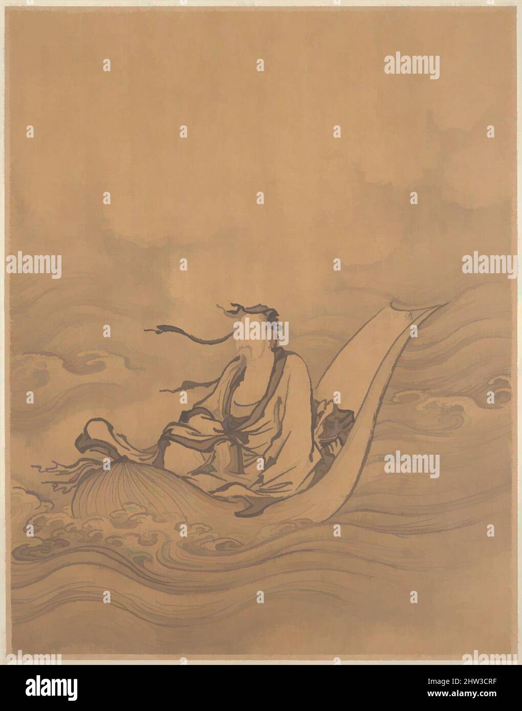 Arte ispirata a Sage Floating su foglia di loto, Ming (1368–1644) o Qing (1644–1911) dinastia, Cina, Album foglia; inchiostro su seta, 11 x 8 5/8 pollici (27,9 x 21,9 cm), dipinti, artista non identificato, precedentemente attribuito a Zhao Fei (cinese, opere classiche modernizzate da Artotop con un tuffo di modernità. Forme, colore e valore, impatto visivo accattivante sulle emozioni artistiche attraverso la libertà delle opere d'arte in modo contemporaneo. Un messaggio senza tempo che persegue una nuova direzione selvaggiamente creativa. Artisti che si rivolgono al supporto digitale e creano l'NFT Artotop Foto Stock