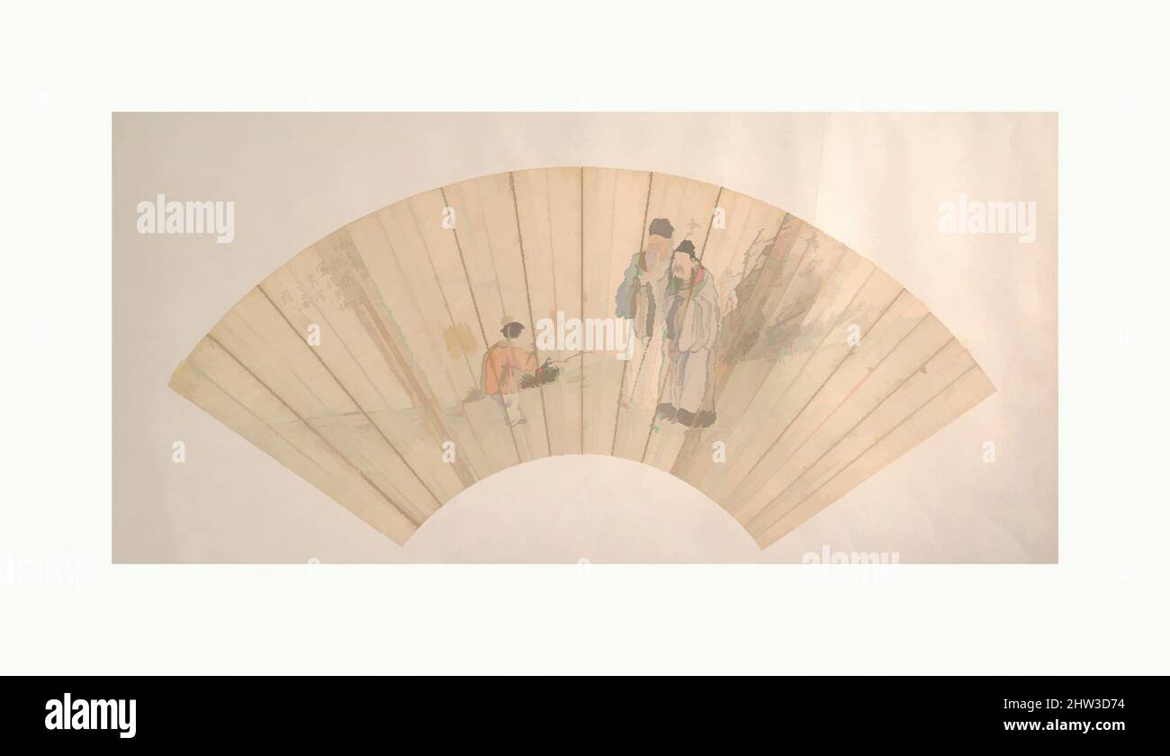 Arte ispirata da 清, 孫榮, 觀鵝圖, 扇頁, due studiosi e Boy con Goose, dinastia Qing (1644–1911), 19th secolo, Cina, Fan montato come una foglia album; inchiostro e colore su seta, L. 19 3/4 pollici. (50,2 cm); Open, dipinti, Sun Rong, opere classiche modernizzate da Artotop con un tuffo di modernità. Forme, colore e valore, impatto visivo accattivante sulle emozioni artistiche attraverso la libertà delle opere d'arte in modo contemporaneo. Un messaggio senza tempo che persegue una nuova direzione selvaggiamente creativa. Artisti che si rivolgono al supporto digitale e creano l'NFT Artotop Foto Stock