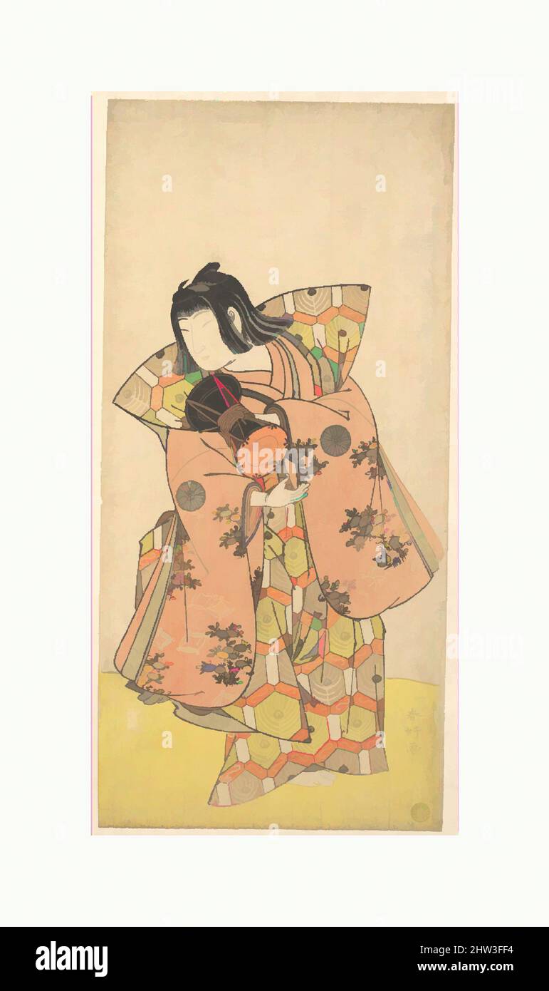 Arte ispirata dall'attore Nakamura Tomijuro come Bijomaru nel dramma 'Kikujido' Shuen no Iwaya', periodo Edo (1615–1868), ca. 1773, Giappone, stampa a blocchi di legno policromi; inchiostro e colore su carta, H. 12 1/2" (31,8 cm); W. 5 7/8" (14,9 cm), stampe, Katsukawa Shunkō (giapponese, 1743–1812, opere classiche modernizzate da Artotop con un tuffo di modernità. Forme, colore e valore, impatto visivo accattivante sulle emozioni artistiche attraverso la libertà delle opere d'arte in modo contemporaneo. Un messaggio senza tempo che persegue una nuova direzione selvaggiamente creativa. Artisti che si rivolgono al supporto digitale e creano l'NFT Artotop Foto Stock