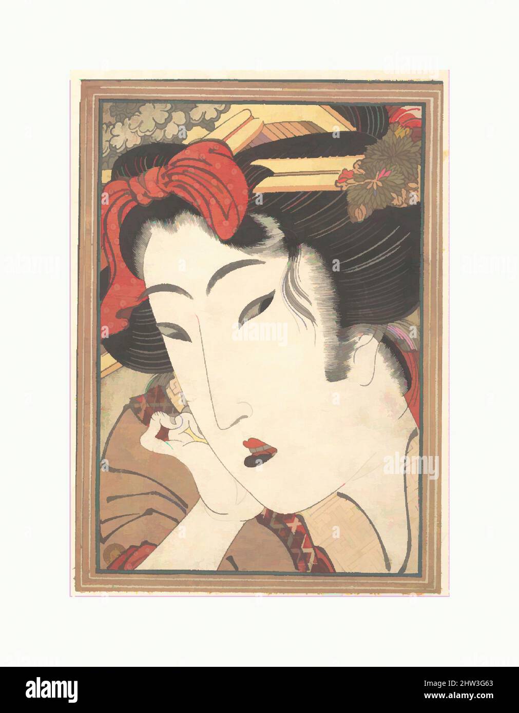 Arte ispirata a Geisha rifiutato da Passions raffreddato da Springtime Snow, Edo periodo (1615-1868), 1824, Giappone, stampa in blocco di legno policromo; Inchiostro e colore su carta, H. 7in. (17,8 cm); W. 5" (12,7 cm), Prints, Keisai Eisen (giapponese, 1790–1848), uno degli artisti ukiyo-e più eccentrici, opere classiche modernizzate da Artotop con un tuffo di modernità. Forme, colore e valore, impatto visivo accattivante sulle emozioni artistiche attraverso la libertà delle opere d'arte in modo contemporaneo. Un messaggio senza tempo che persegue una nuova direzione selvaggiamente creativa. Artisti che si rivolgono al supporto digitale e creano l'NFT Artotop Foto Stock