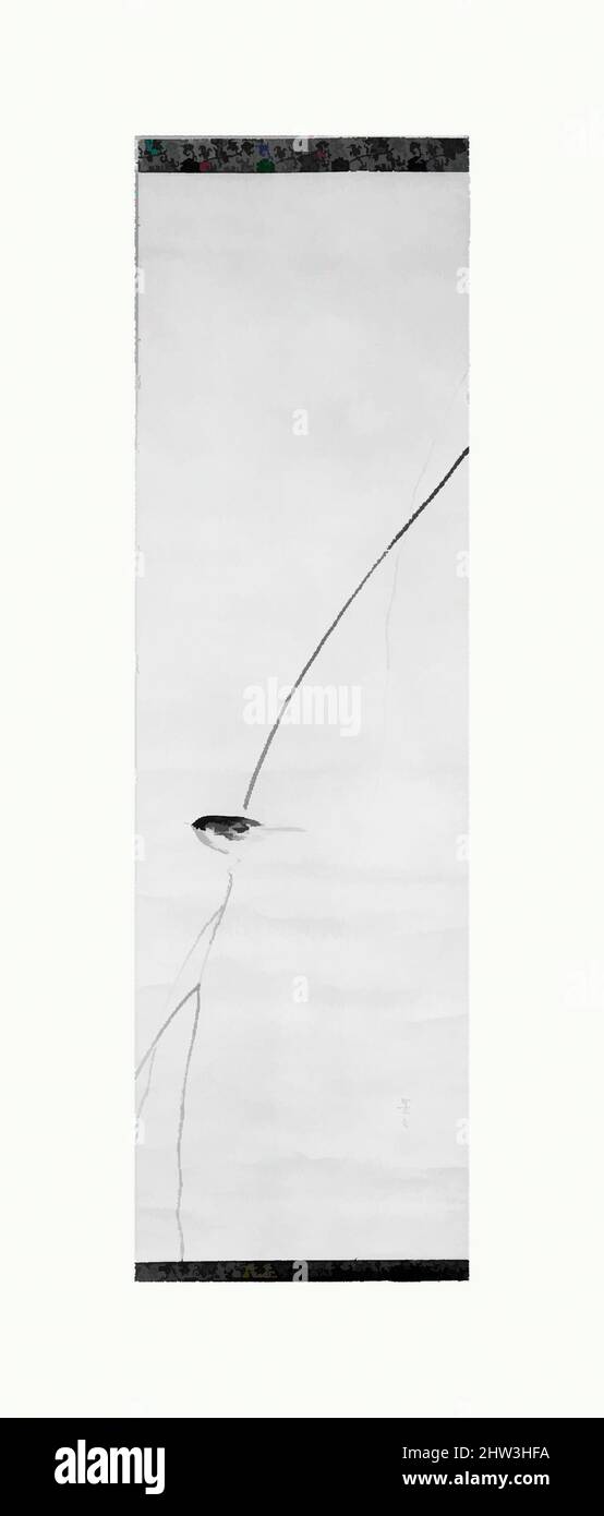 Arte ispirata a Nightingale su Willow Branch, Edo Period (1615–1868), Giappone, Hanging Scroll; inchiostro e colore su carta, 40 1/8 x 11 7/8 pollici (101,9 x 30,2 cm), dipinti, attribuiti a Matsumura Keibun (giapponese, 1779–1843), Matsumura Keibun (giapponese, 1779–1843, opere classiche modernizzate da Artotop con un tuffo di modernità. Forme, colore e valore, impatto visivo accattivante sulle emozioni artistiche attraverso la libertà delle opere d'arte in modo contemporaneo. Un messaggio senza tempo che persegue una nuova direzione selvaggiamente creativa. Artisti che si rivolgono al supporto digitale e creano l'NFT Artotop Foto Stock