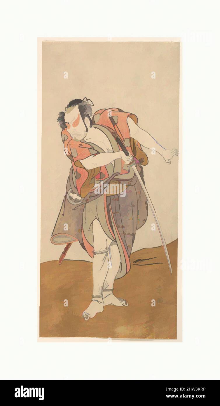 Arte ispirata all'attore Otani Hiroyemon III, periodo Edo (1615-1868), 1726-1792, Giappone, stampa a blocchi di legno policromi; inchiostro e colore su carta, 11 3/4 x 5 1/2 pollici (29,8 x 14 cm), stampe, Katsukawa Shunshō (giapponese, 1726–1792, opere classiche modernizzate da Artotop con un tuffo di modernità. Forme, colore e valore, impatto visivo accattivante sulle emozioni artistiche attraverso la libertà delle opere d'arte in modo contemporaneo. Un messaggio senza tempo che persegue una nuova direzione selvaggiamente creativa. Artisti che si rivolgono al supporto digitale e creano l'NFT Artotop Foto Stock