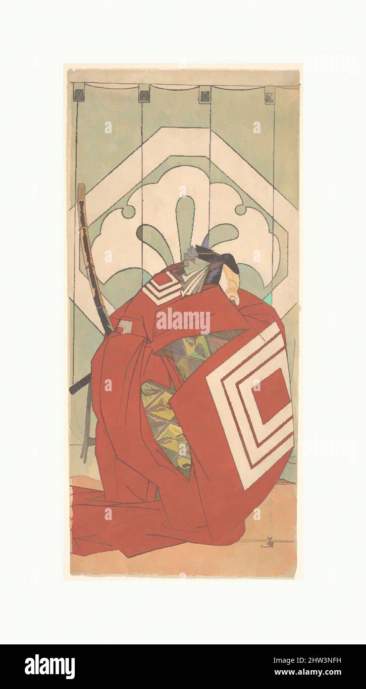 Arte ispirata da Ichikawa Danjuro V in un ruolo di Shibaraku, periodo Edo (1615–1868), ca. 1779, Giappone, stampa a blocchi di legno policromi; inchiostro e colore su carta, 12 x 5 pollici (30,5 x 12,7 cm), stampe, Katsukawa Shunshō (giapponese, 1726–1792, opere classiche modernizzate da Artotop con un tuffo di modernità. Forme, colore e valore, impatto visivo accattivante sulle emozioni artistiche attraverso la libertà delle opere d'arte in modo contemporaneo. Un messaggio senza tempo che persegue una nuova direzione selvaggiamente creativa. Artisti che si rivolgono al supporto digitale e creano l'NFT Artotop Foto Stock