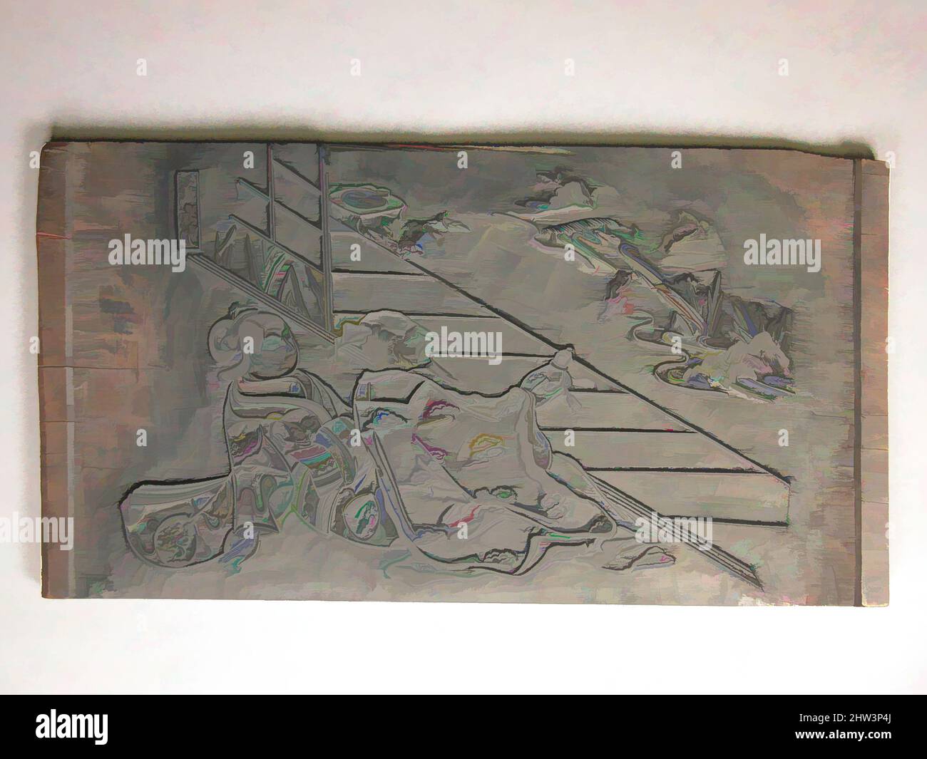 Arte ispirata da woodblock per un'illustrazione di Nishikawa Sukenobu, 18th secolo, Giappone, legno, 10 5/8 x 9 11/16 poll. (27 x 24,6 cm), Woodblocks, illustrazione originale disegnata da Nishikawa Sukenobu (giapponese, 1671–1750, opere classiche modernizzate da Artotop con un tuffo di modernità. Forme, colore e valore, impatto visivo accattivante sulle emozioni artistiche attraverso la libertà delle opere d'arte in modo contemporaneo. Un messaggio senza tempo che persegue una nuova direzione selvaggiamente creativa. Artisti che si rivolgono al supporto digitale e creano l'NFT Artotop Foto Stock