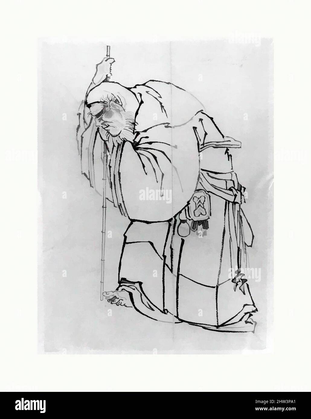 Arte ispirata da Hermit con uno staff, Edo periodo (1615–1868), 18th–19th secolo, Giappone, inchiostro e colore su carta, 13 x 9 1/4 pollici. (33 x 23,5 cm), dipinti, attribuiti a Katsushika Hokusai (Giapponese, Tokyo (Edo) 1760–1849 Tokyo (Edo, opere classiche modernizzate da Artotop con un tuffo di modernità. Forme, colore e valore, impatto visivo accattivante sulle emozioni artistiche attraverso la libertà delle opere d'arte in modo contemporaneo. Un messaggio senza tempo che persegue una nuova direzione selvaggiamente creativa. Artisti che si rivolgono al supporto digitale e creano l'NFT Artotop Foto Stock