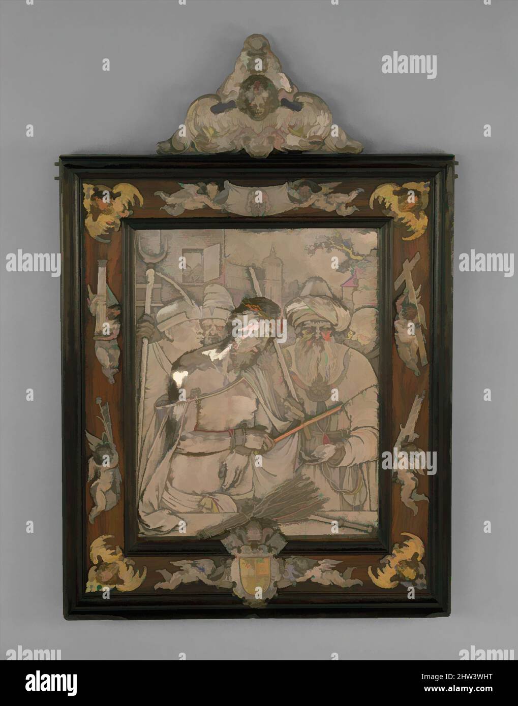 Arte ispirata da Ecce Homo, fine 16th-inizio 17th secolo, tedesco, Augusta, argento, oro argento, rosewood, totale (solo rilievo): H. 7 1/2 x W. 6 5/8 poll. (19,1 x 16,8 cm), metallo-Argento, Anonimo, Tedesco, 17th secolo, Un dipinto di composizione quasi identica è stato offerto per la vendita, opere classiche modernizzate da Artotop con un tuffo di modernità. Forme, colore e valore, impatto visivo accattivante sulle emozioni artistiche attraverso la libertà delle opere d'arte in modo contemporaneo. Un messaggio senza tempo che persegue una nuova direzione selvaggiamente creativa. Artisti che si rivolgono al supporto digitale e creano l'NFT Artotop Foto Stock