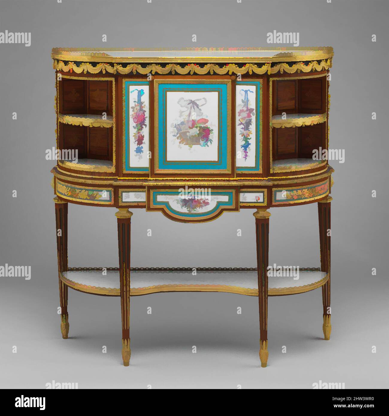 Arte ispirata alla reception (secrétaire à abattant o secrétaire en cabinet), attribuita a Martin Carlin (francese, vicino a Friburgo in Breisgau ca. 1730–1785 Parigi), ca. 1776, francese, Parigi e Sèvres, quercia impiallacciato con tulipwood, amaranto, agrifoglio e sicomoro; pasta morbida di sei Sèvres, Opere classiche modernizzate da Artotop con un tocco di modernità. Forme, colore e valore, impatto visivo accattivante sulle emozioni artistiche attraverso la libertà delle opere d'arte in modo contemporaneo. Un messaggio senza tempo che persegue una nuova direzione selvaggiamente creativa. Artisti che si rivolgono al supporto digitale e creano l'NFT Artotop Foto Stock