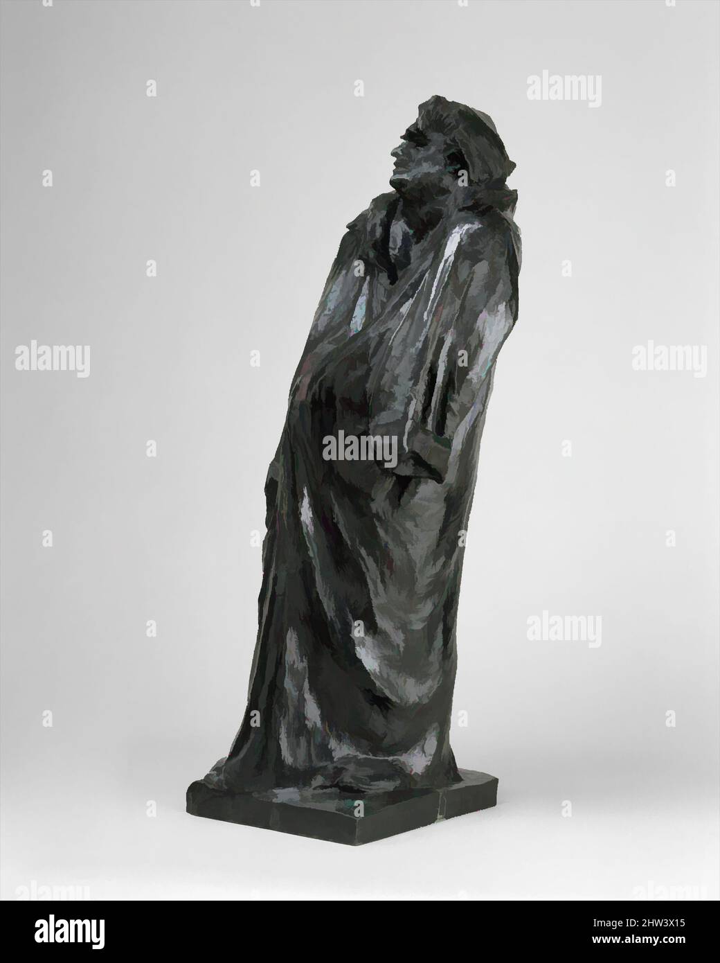 Arte ispirata dallo Studio finale per il Monumento a Balzac, modellato 1897, cast 1972, francese, Bronzo, Totale: 41 3/4 x 17 1/2 x 16 1/2 pollici (106 x 44,5 x 41,9 cm), scultura-Bronzo, Auguste Rodin (francese, Parigi 1840–1917 Meudon), questo studio differisce poco dal Monumento finito a, opere classiche modernizzate da Artotop con un tuffo di modernità. Forme, colore e valore, impatto visivo accattivante sulle emozioni artistiche attraverso la libertà delle opere d'arte in modo contemporaneo. Un messaggio senza tempo che persegue una nuova direzione selvaggiamente creativa. Artisti che si rivolgono al supporto digitale e creano l'NFT Artotop Foto Stock