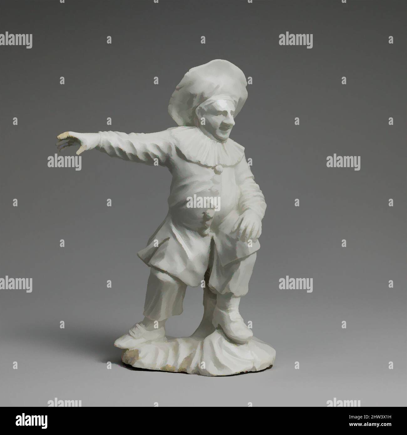Arte ispirata a Pedrolino, ca. 1767, Italiano, Venezia, porcellana a pasta dura, H. 6 7/16 poll. (16,4 cm.), porcellana-ceramica, dopo una stampa di Johann Esaias Nilson (tedesco, Augusta 1721–1788 Augsburg), la figura si basa su una stampa di Johann Esaias Nilson (1721–1788) che è stata pubblicata, opere classiche modernizzate da Artotop con un tuffo di modernità. Forme, colore e valore, impatto visivo accattivante sulle emozioni artistiche attraverso la libertà delle opere d'arte in modo contemporaneo. Un messaggio senza tempo che persegue una nuova direzione selvaggiamente creativa. Artisti che si rivolgono al supporto digitale e creano l'NFT Artotop Foto Stock