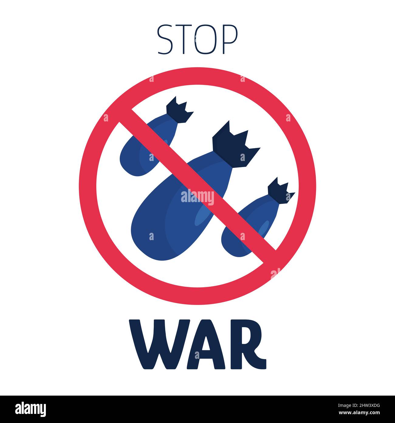 Concept art con bomba. Stop War segno. Bomba in cerchio rosso. Aggressione e attacco militare. Illustrazione Vettoriale