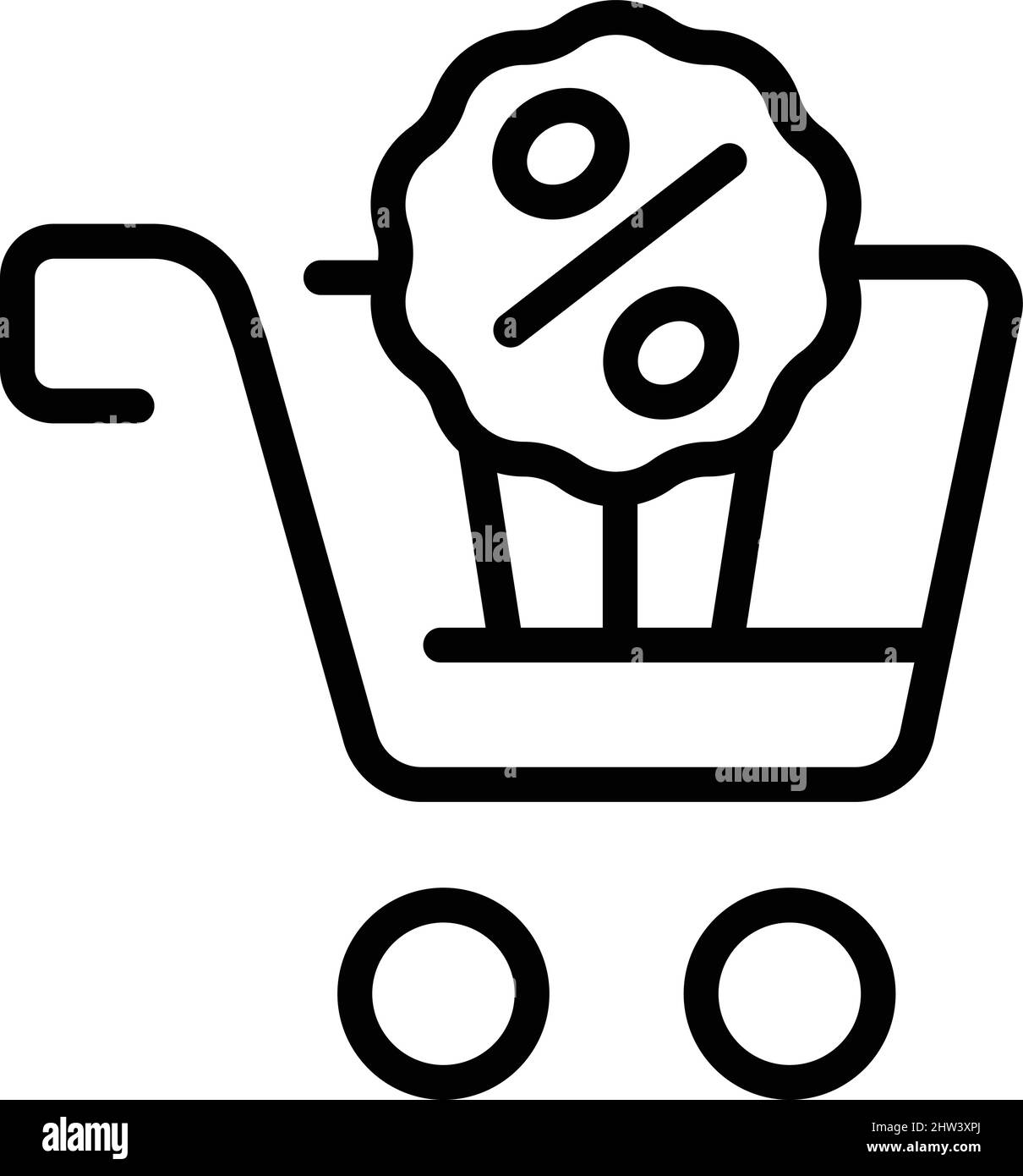 Percentuale di vendita carrello icona vettore contorno. Ordine online. Paga del negozio Illustrazione Vettoriale