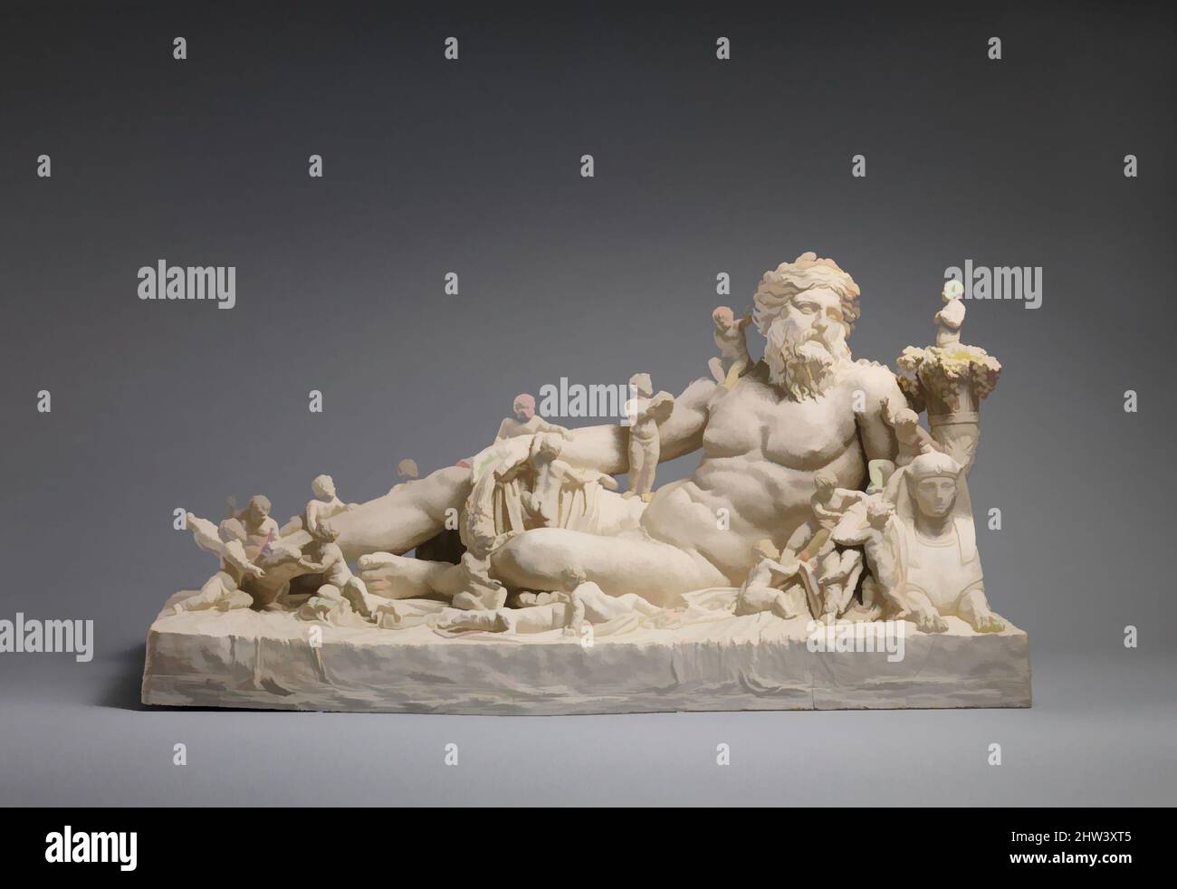 Arte ispirata alla personificazione del Nilo, ca. 1785–95, italiano, Roma, porcellana a pasta dura, totale (confermato): 11 7/8 x 23 1/8 x 11 5/8 pollici (30,2 x 58,7 x 29,5 cm), porcellana-ceramica, Giovanni Volpato (italiano, Bassano 1732–1803 Roma), nel 1785 Giovanni Volpato, opere classiche modernizzate da Artotop con un tuffo di modernità. Forme, colore e valore, impatto visivo accattivante sulle emozioni artistiche attraverso la libertà delle opere d'arte in modo contemporaneo. Un messaggio senza tempo che persegue una nuova direzione selvaggiamente creativa. Artisti che si rivolgono al supporto digitale e creano l'NFT Artotop Foto Stock