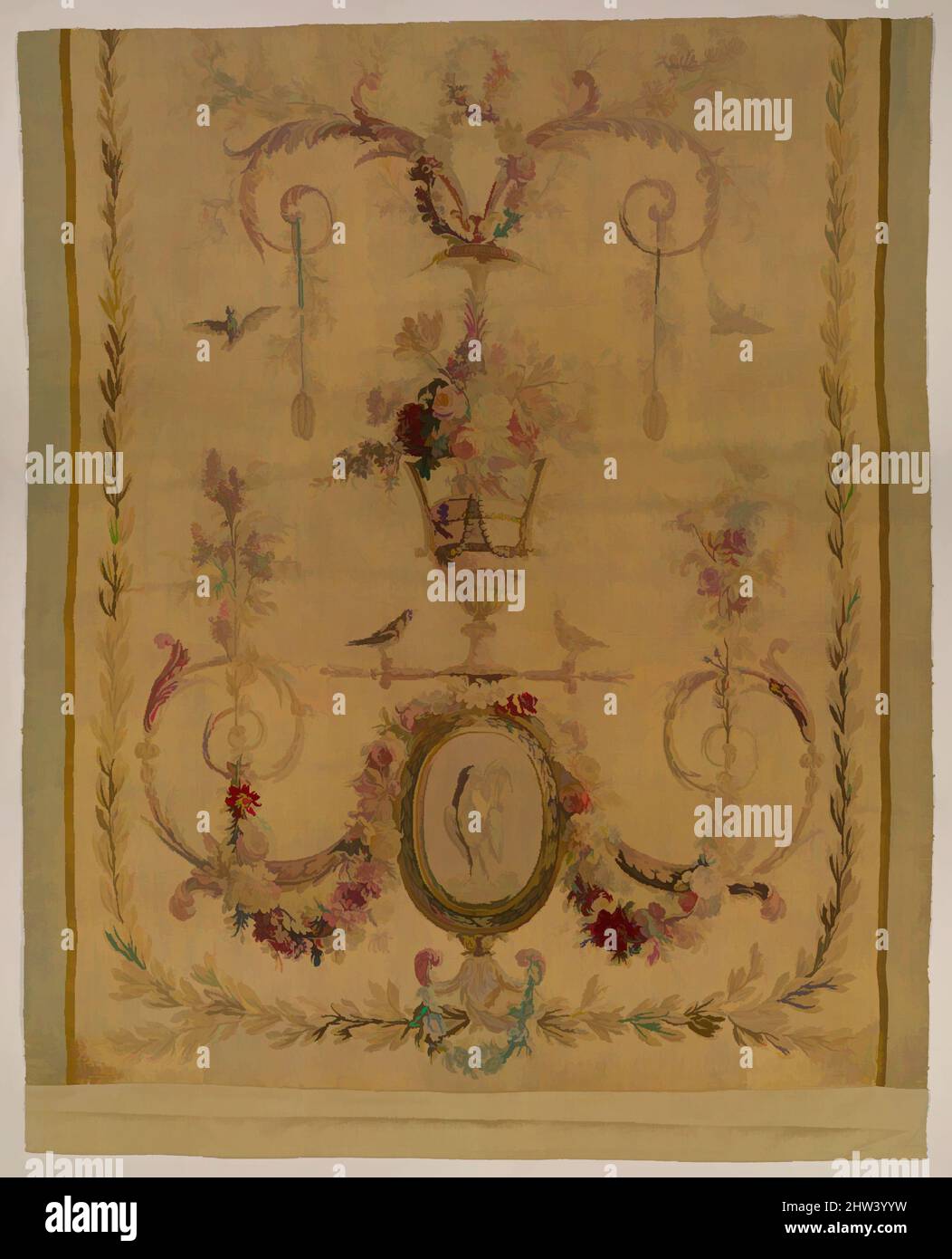 Arte ispirata dal pannello posteriore per un letto (lit à la duchesse en impériale), ca. 1780–90, francese, Beauvais, seta e lana (20-25 orditi per pollice, 8-11 per centimetro), totale: H. 99 1/2 x W. 72 pollici (252,7 x 182,9 cm), Textiles-Araquestries, come il suo baldacchino pieno-size a cupola è sospeso dal, opere classiche modernizzate da Artotop con un tuffo di modernità. Forme, colore e valore, impatto visivo accattivante sulle emozioni artistiche attraverso la libertà delle opere d'arte in modo contemporaneo. Un messaggio senza tempo che persegue una nuova direzione selvaggiamente creativa. Artisti che si rivolgono al supporto digitale e creano l'NFT Artotop Foto Stock
