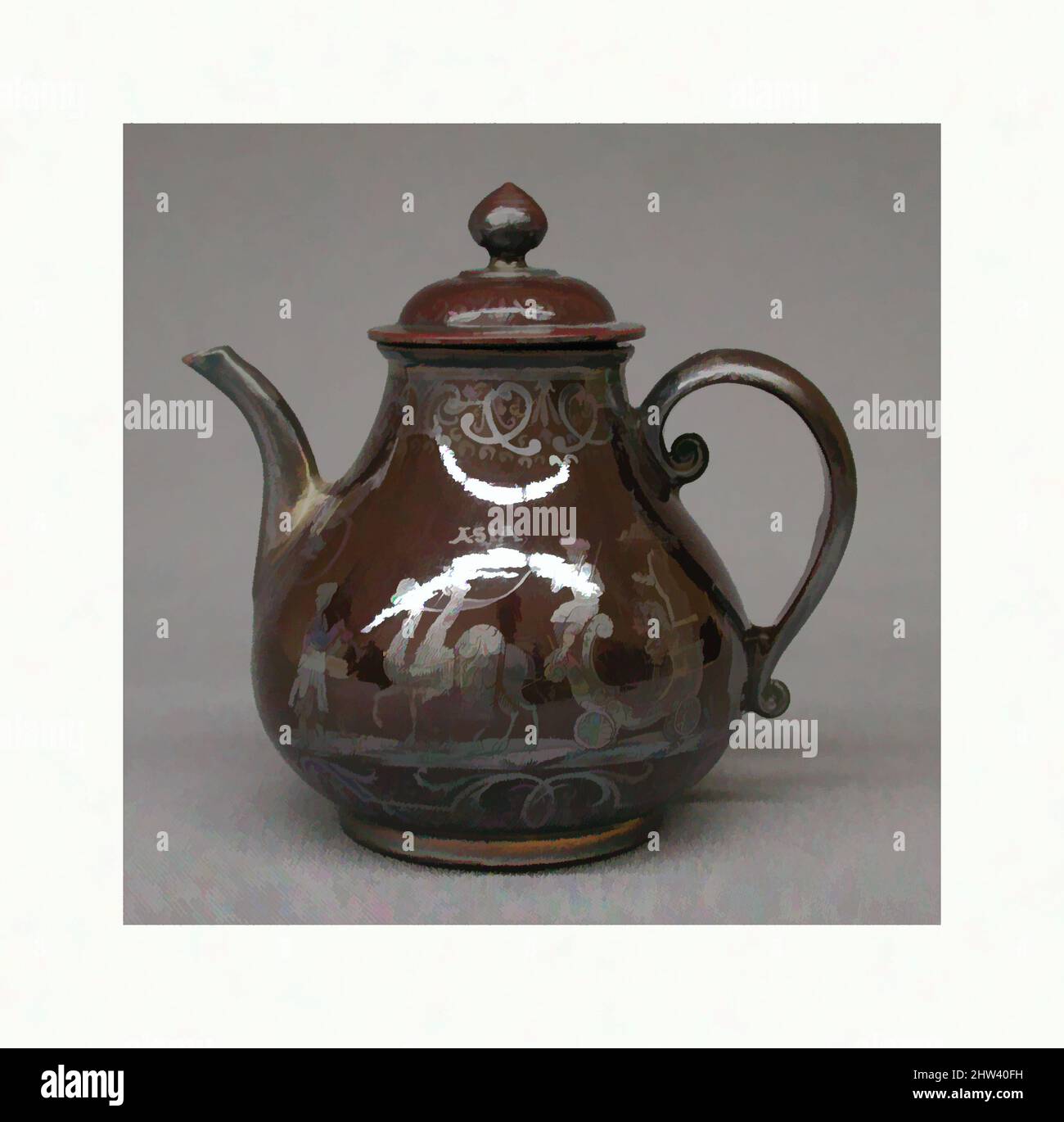 Arte ispirata da Teapot (parte di un set), secondo quarto del 18th secolo, tedesco, Bayreuth, Earthenware, argento, Altezza (con coperchio): 3 15/16" (10 cm), Ceramica-ceramica, opere classiche modernizzate da Artotop con un tuffo di modernità. Forme, colore e valore, impatto visivo accattivante sulle emozioni artistiche attraverso la libertà delle opere d'arte in modo contemporaneo. Un messaggio senza tempo che persegue una nuova direzione selvaggiamente creativa. Artisti che si rivolgono al supporto digitale e creano l'NFT Artotop Foto Stock