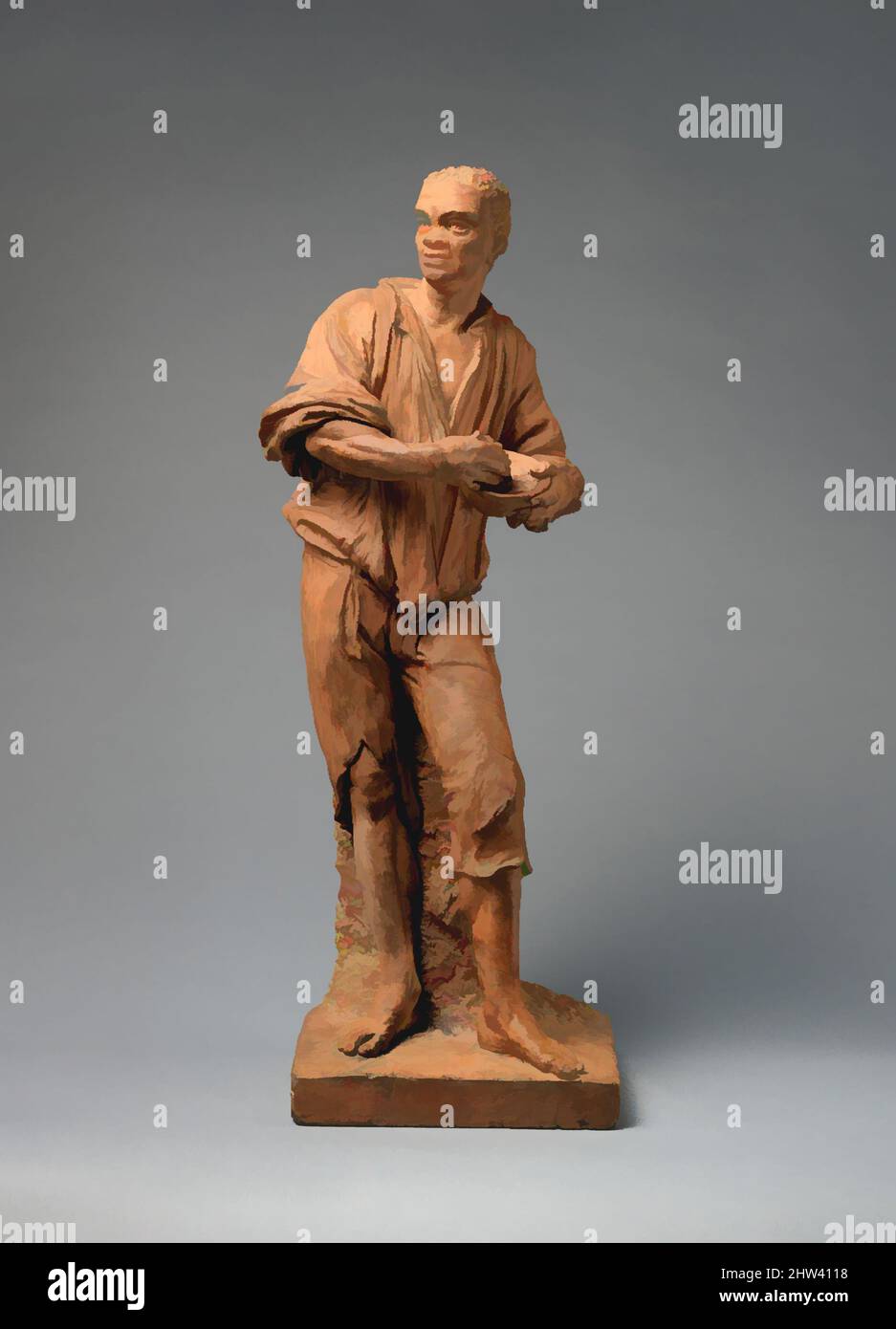 Arte ispirata da un uomo in abiti a bandiera con una botta di miscelazione, 1738, fiamminga, terracotta, totale (confermato): 29 1/4 x 11 1/2 x 9 pollici, 48,5 lb. (74,3 x 29,2 x 22,9 cm, 215 kg), scultura, Joseph Willems (Fiammingo, 1716–1766, Opere classiche modernizzate da Artotop con un tocco di modernità. Forme, colore e valore, impatto visivo accattivante sulle emozioni artistiche attraverso la libertà delle opere d'arte in modo contemporaneo. Un messaggio senza tempo che persegue una nuova direzione selvaggiamente creativa. Artisti che si rivolgono al supporto digitale e creano l'NFT Artotop Foto Stock