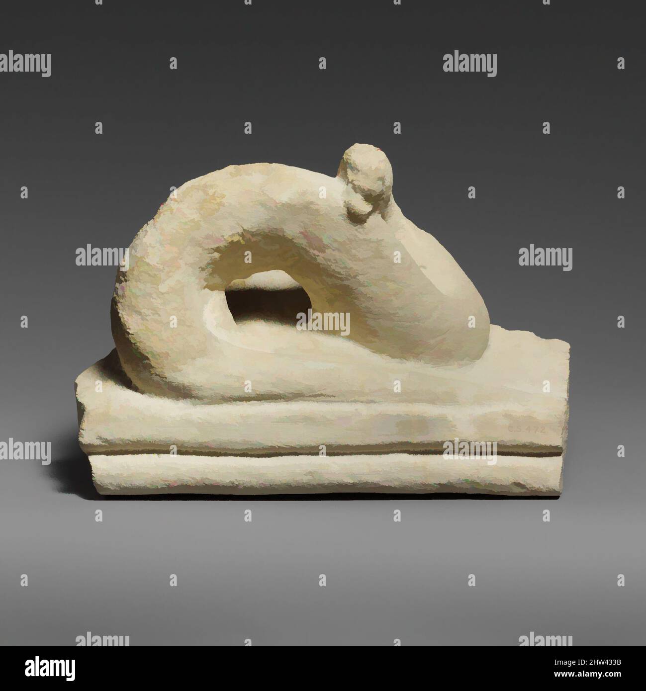 Arte ispirata da due frammenti di un coperchio di sarcofago calcareo con serpenti, classica, prima metà del 5th secolo a.C., cipriota, calcare, totale: 8 x 11 1/2 x 8 1/4 pollici. (20,3 x 29,2 x 21 cm), scultura in pietra, i due frammenti non congiunti appartengono al coperchio di un grande sarcofago, opere classiche modernizzate da Artotop con un tuffo di modernità. Forme, colore e valore, impatto visivo accattivante sulle emozioni artistiche attraverso la libertà delle opere d'arte in modo contemporaneo. Un messaggio senza tempo che persegue una nuova direzione selvaggiamente creativa. Artisti che si rivolgono al supporto digitale e creano l'NFT Artotop Foto Stock