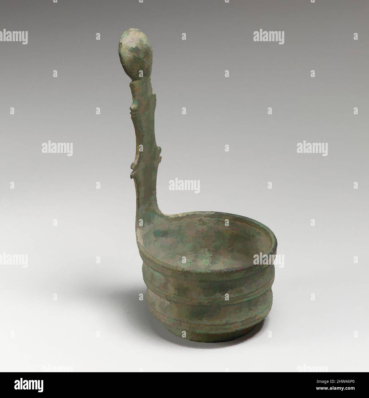 Arte ispirata al bronzo simpulum (ladle), Medio-Imperiale, fine 1st-inizio 2nd secolo d.C., romano, Bronzo, H.: 4 1/2 poll. (11,4 cm), Bronzi, con profonda ciotola cilindrica, opere classiche modernizzate da Artotop con un tuffo di modernità. Forme, colore e valore, impatto visivo accattivante sulle emozioni artistiche attraverso la libertà delle opere d'arte in modo contemporaneo. Un messaggio senza tempo che persegue una nuova direzione selvaggiamente creativa. Artisti che si rivolgono al supporto digitale e creano l'NFT Artotop Foto Stock