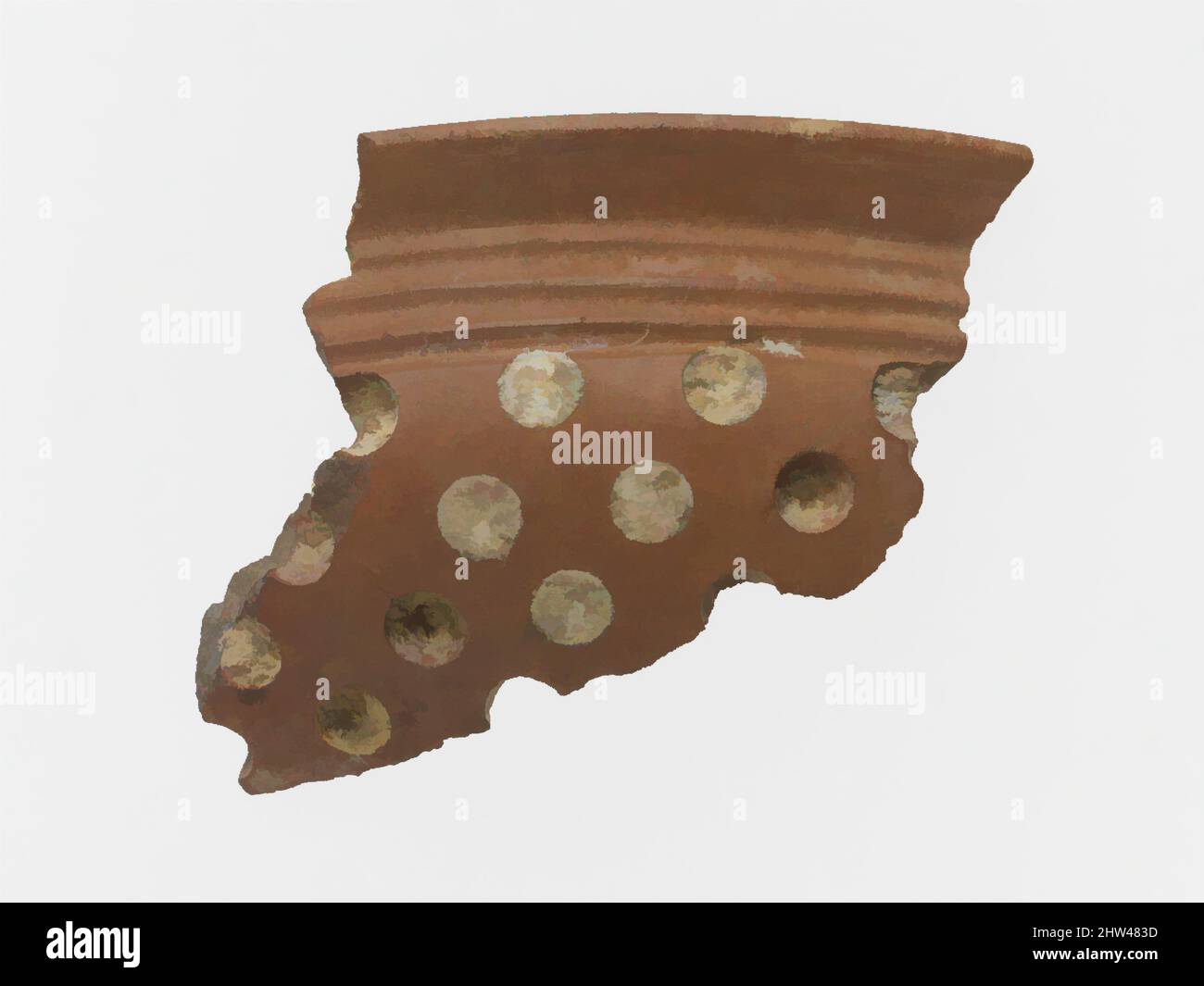 Arte ispirata al frammento di bordo di terracotta con intarsio bianco, Minoan II medio, ca. 1800–1700 a.C., Minoan, terracotta, totale: 1 7/8 x 2 1/16in. (4,8 x 5,2cm), Vases, da Cnosso, Creta. Frammento di bordo con intarsio bianco, opere classiche modernizzate da Artotop con un tuffo di modernità. Forme, colore e valore, impatto visivo accattivante sulle emozioni artistiche attraverso la libertà delle opere d'arte in modo contemporaneo. Un messaggio senza tempo che persegue una nuova direzione selvaggiamente creativa. Artisti che si rivolgono al supporto digitale e creano l'NFT Artotop Foto Stock