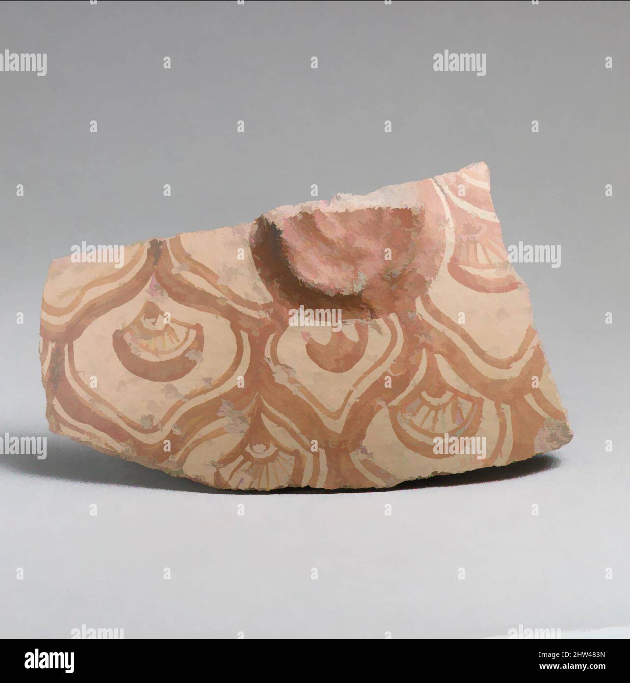 Arte ispirata a un frammento di vaso di terracotta con disegno reticolato che racchiude fiori convenzionali, tardo minoico II, ca. 1450–1400 a.C., Minoan, terracotta; Dark-on-light ware, tuta: 3 3/4 x 6 1/2in. (9,5 x 16,5cm), Vases, da Cnosso, Creta. Grande frammento con reticolo, opere classiche modernizzate da Artotop con un tuffo di modernità. Forme, colore e valore, impatto visivo accattivante sulle emozioni artistiche attraverso la libertà delle opere d'arte in modo contemporaneo. Un messaggio senza tempo che persegue una nuova direzione selvaggiamente creativa. Artisti che si rivolgono al supporto digitale e creano l'NFT Artotop Foto Stock