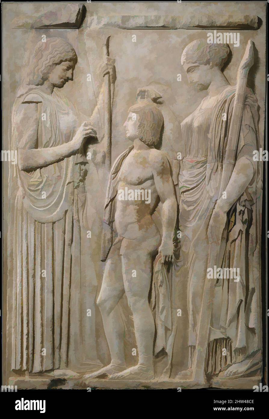 Arte ispirata a dieci frammenti di marmo del Grande rilievo Eleusiniano, Imperiale Antico, Augusto, ca. 27 A.C.-D.C. 14, Roman, Marble, H. 89 3/8 poll. (227 cm), scultura in pietra, opere classiche modernizzate da Artotop con un tuffo di modernità. Forme, colore e valore, impatto visivo accattivante sulle emozioni artistiche attraverso la libertà delle opere d'arte in modo contemporaneo. Un messaggio senza tempo che persegue una nuova direzione selvaggiamente creativa. Artisti che si rivolgono al supporto digitale e creano l'NFT Artotop Foto Stock
