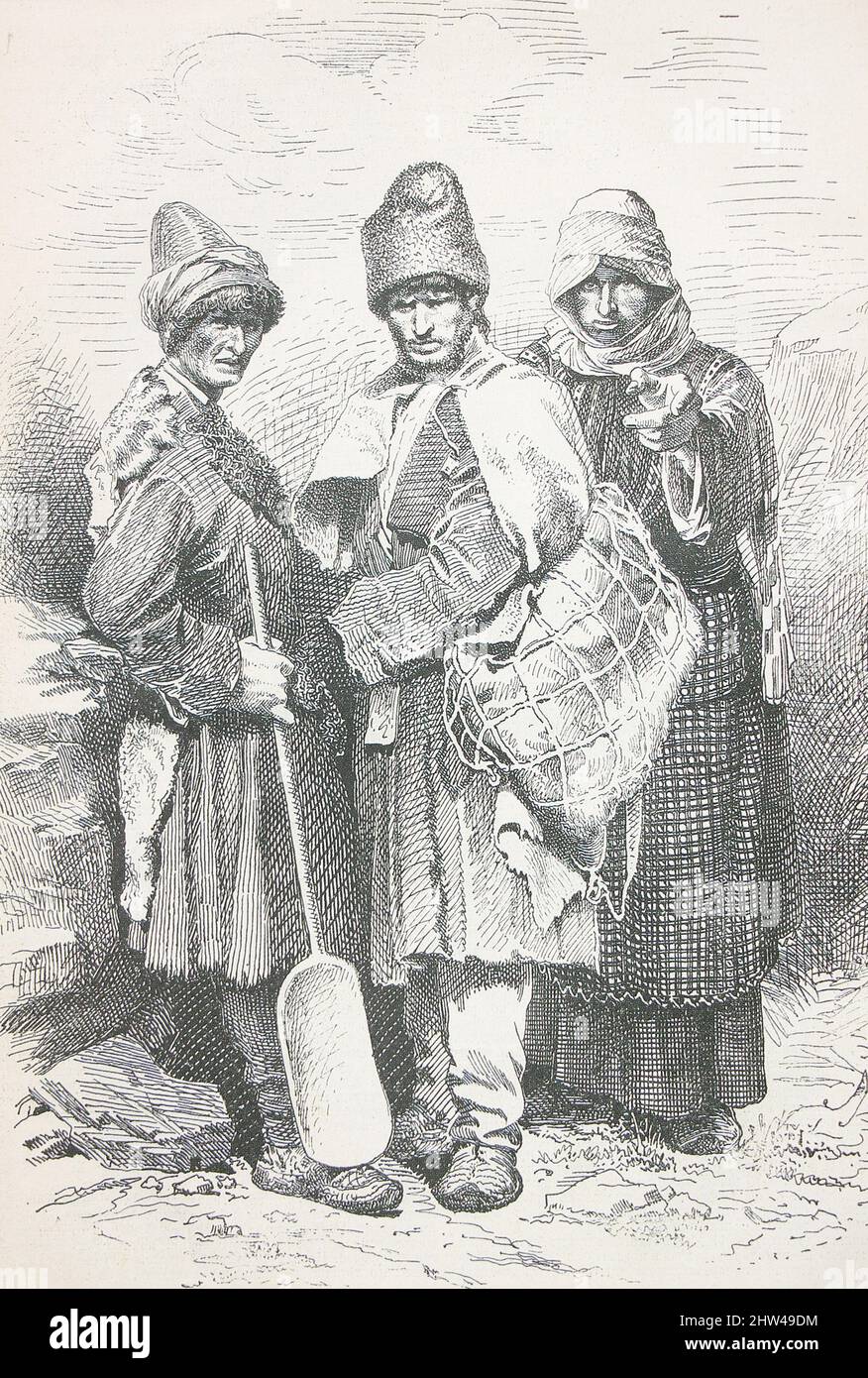 Gli Svani (Svani), la popolazione indigena di Svanetia, sono un sottogruppo etnico dei Georgiani. Incisione del 19th secolo. Foto Stock