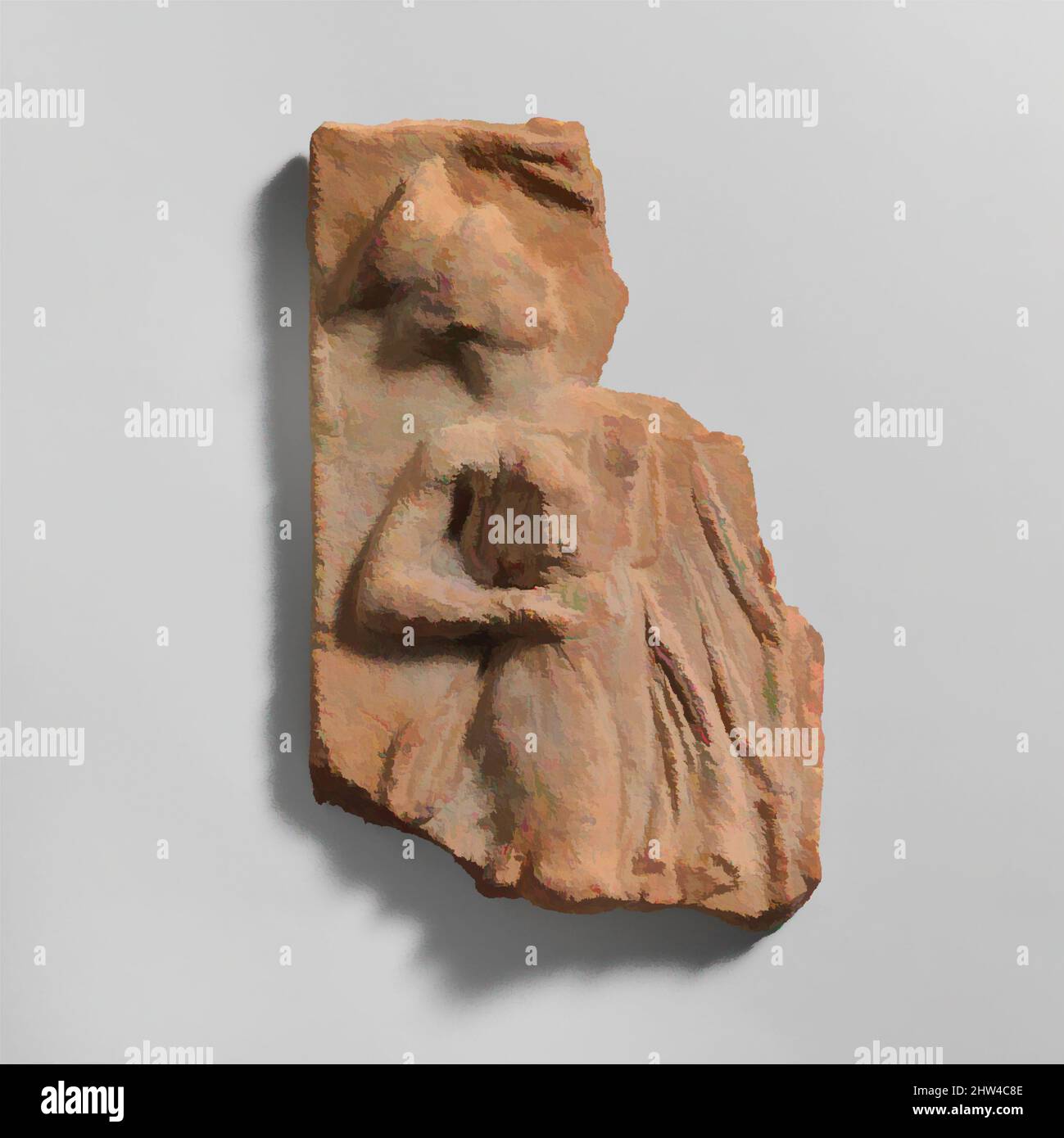 Arte ispirata da un frammento di una placca di terracotta, classica, fine 5th secolo a.C., greca, Terracotta, 7 1/4 x 4 1/2 pollici (18,4 cm x 11,4 cm), terracotte, Dancing Woman. La figura appartiene al tipo comunemente noto come ballerino kalathiskos. L'identificazione deriva da, opere classiche modernizzate da Artotop con un tuffo di modernità. Forme, colore e valore, impatto visivo accattivante sulle emozioni artistiche attraverso la libertà delle opere d'arte in modo contemporaneo. Un messaggio senza tempo che persegue una nuova direzione selvaggiamente creativa. Artisti che si rivolgono al supporto digitale e creano l'NFT Artotop Foto Stock