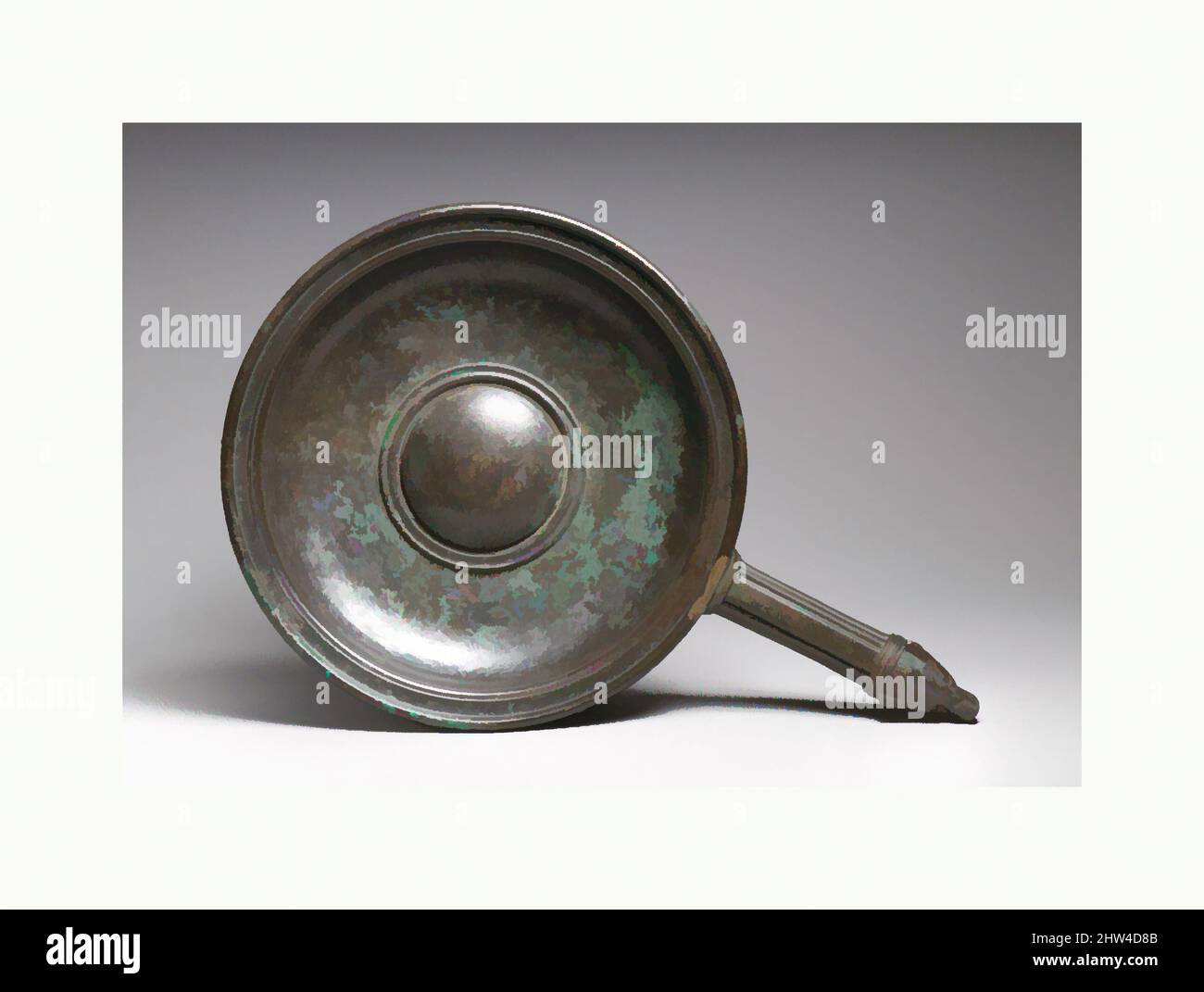 Arte ispirata da Patera Bronzo (ciotola poco profonda con manico), Imperiale, Augusto, probabilmente, inizio 1st secolo d.C., romano, Bronzo, altro: 14 3/4 poll. (37,5 cm), Bronzi, questo vaso finemente lavorato e ornato è stato utilizzato per servire cibo o bevande a cena o per versare libazioni, opere classiche modernizzate da Artotop con un tuffo di modernità. Forme, colore e valore, impatto visivo accattivante sulle emozioni artistiche attraverso la libertà delle opere d'arte in modo contemporaneo. Un messaggio senza tempo che persegue una nuova direzione selvaggiamente creativa. Artisti che si rivolgono al supporto digitale e creano l'NFT Artotop Foto Stock