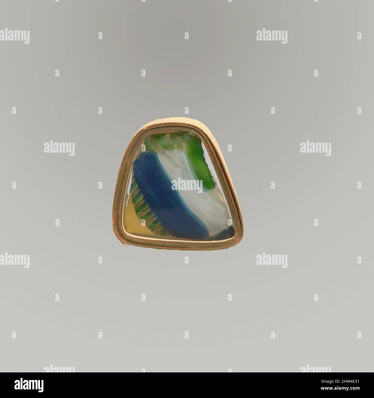 Arte ispirata dal frammento della ciotola di mosaico a strisce di vetro, antico imperiale, fine 1st secolo a.C.–inizio 1st secolo d.C., romano, vetro; getto, altro: 15/16 x 1 1/16 pollici. (2,4 x 2,7 cm), vetro, frammento di bordo, blu cobalto traslucido, blu turchese, Bianco opaco, giallo, stratificato blu e giallo, opere classiche modernizzate da Artotop con un tocco di modernità. Forme, colore e valore, impatto visivo accattivante sulle emozioni artistiche attraverso la libertà delle opere d'arte in modo contemporaneo. Un messaggio senza tempo che persegue una nuova direzione selvaggiamente creativa. Artisti che si rivolgono al supporto digitale e creano l'NFT Artotop Foto Stock