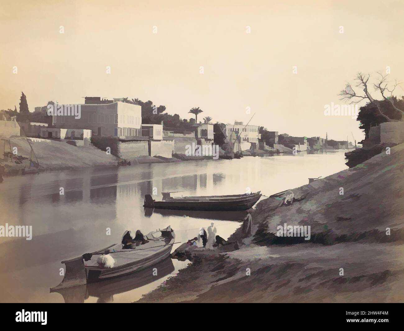 Arte ispirata dalle Banche del Nilo al Cairo, ca. 1857, stampato 1870s, stampa argento albume da vetro negativo, fotografie, Francis Frith (British, Chesterfield, Derbyshire 1822–1898 Cannes, Francia), Francis Frith and Company (British, Classic opere modernizzate da Artotop con un tuffo di modernità. Forme, colore e valore, impatto visivo accattivante sulle emozioni artistiche attraverso la libertà delle opere d'arte in modo contemporaneo. Un messaggio senza tempo che persegue una nuova direzione selvaggiamente creativa. Artisti che si rivolgono al supporto digitale e creano l'NFT Artotop Foto Stock