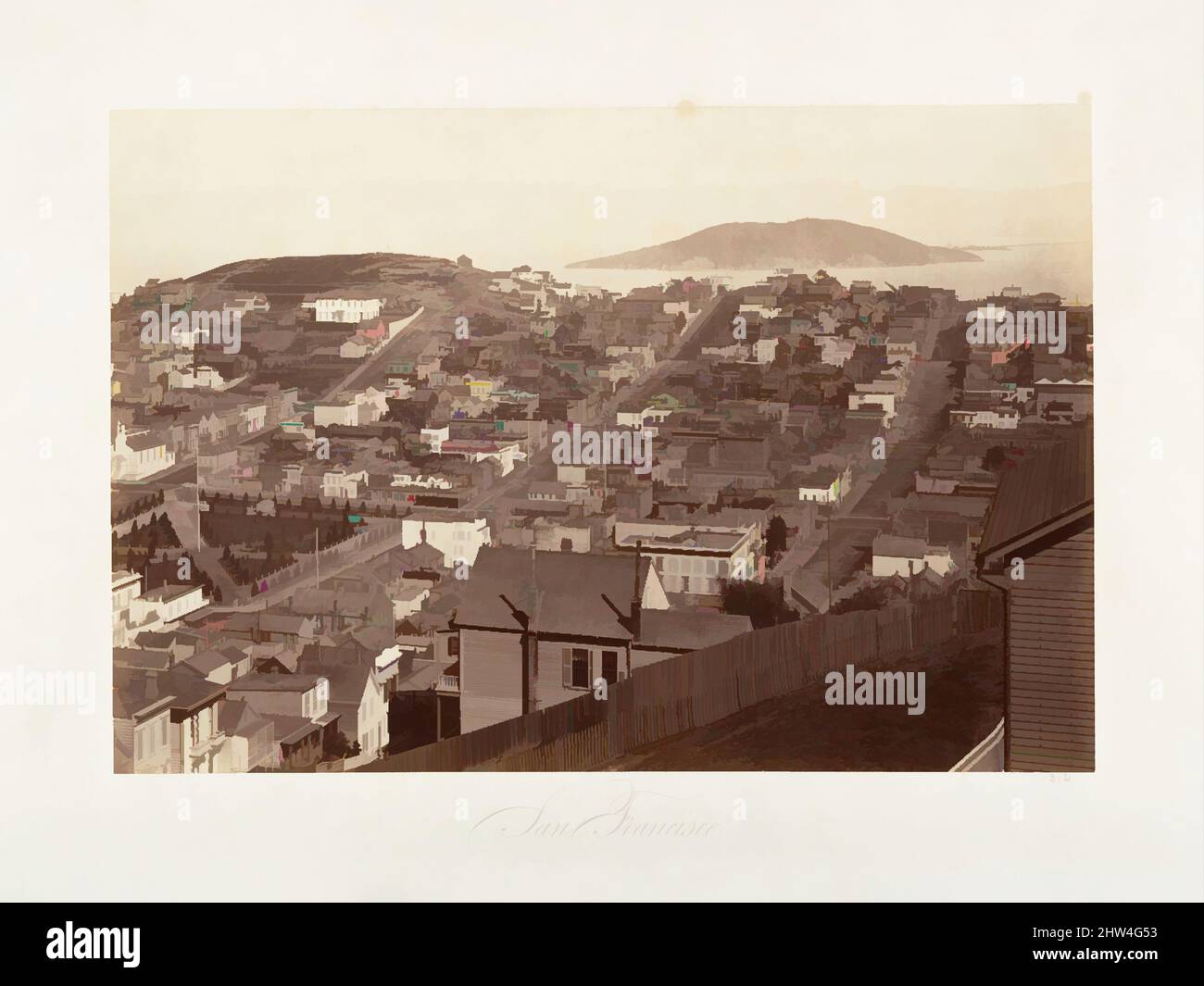 Arte ispirata a San Francisco, 1864, stampata ca. 1876, stampa in argento albume da vetro negativo, fotografie, Carleton E. Watkins (americano, 1829–1916, opere classiche modernizzate da Artotop con un tuffo di modernità. Forme, colore e valore, impatto visivo accattivante sulle emozioni artistiche attraverso la libertà delle opere d'arte in modo contemporaneo. Un messaggio senza tempo che persegue una nuova direzione selvaggiamente creativa. Artisti che si rivolgono al supporto digitale e creano l'NFT Artotop Foto Stock