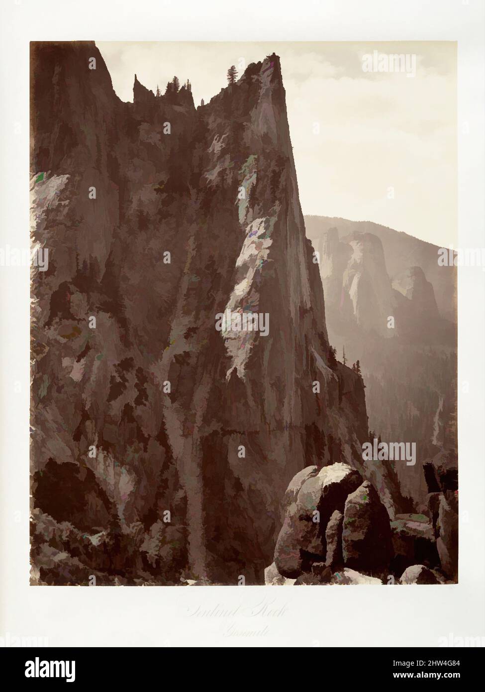 Arte ispirata a Sentinel Rock, Yosemite, ca. 1872, stampato ca. 1876, stampa in argento albume da vetro negativo, fotografie, attribuita a Carleton E. Watkins (americano, 1829–1916, opere classiche modernizzate da Artotop con un tuffo di modernità. Forme, colore e valore, impatto visivo accattivante sulle emozioni artistiche attraverso la libertà delle opere d'arte in modo contemporaneo. Un messaggio senza tempo che persegue una nuova direzione selvaggiamente creativa. Artisti che si rivolgono al supporto digitale e creano l'NFT Artotop Foto Stock