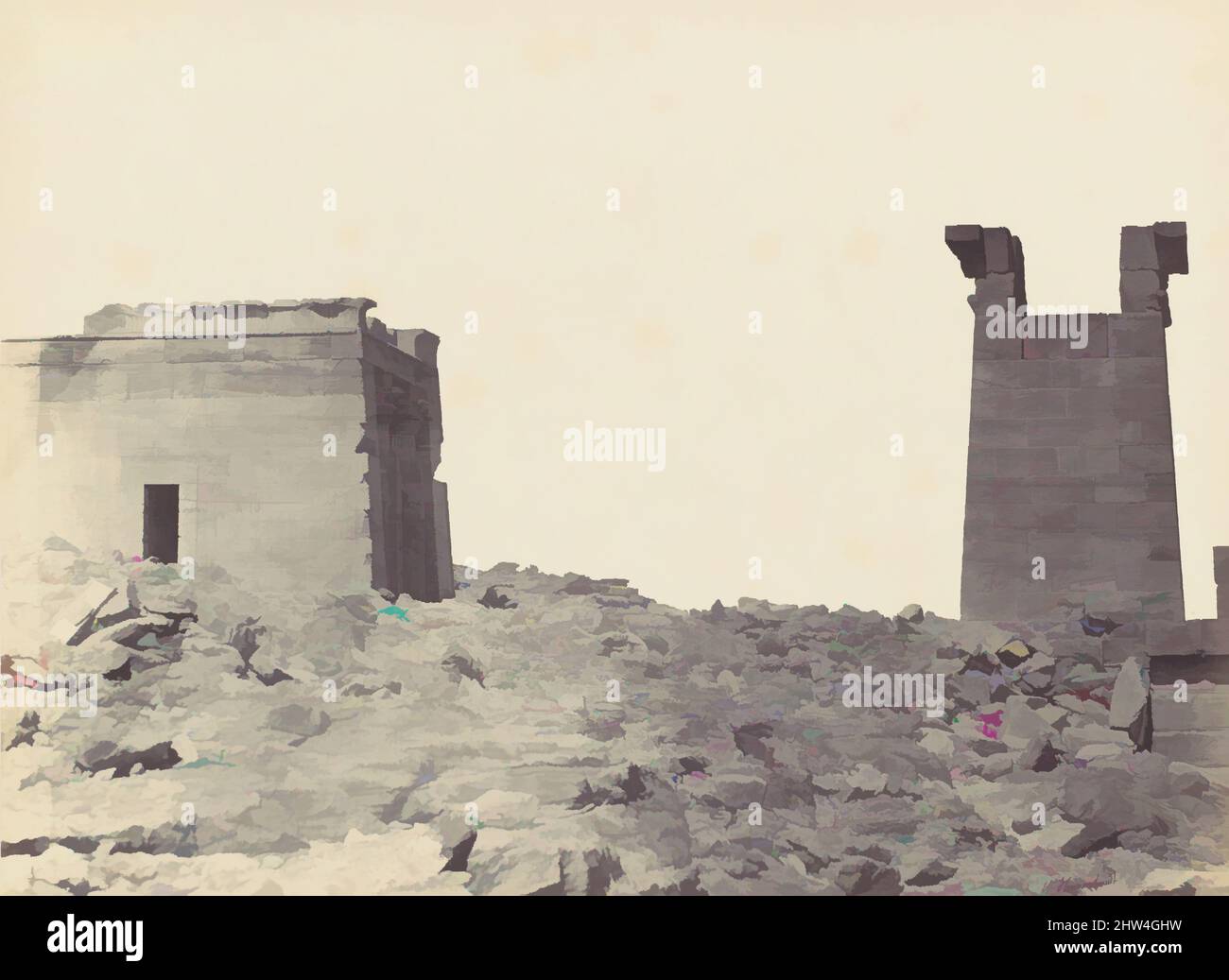 Arte ispirata da Temple de Dandour en Nubie, 1860s, stampa in argento albume da vetro negativo, 23,7 x 31,3 cm. (9 5/16 x 12 5/16 in.), fotografie, Wilhelm Hammerschmidt (tedesco, nato Prussia, morto 1869, Opere classiche modernizzate da Artotop con un tocco di modernità. Forme, colore e valore, impatto visivo accattivante sulle emozioni artistiche attraverso la libertà delle opere d'arte in modo contemporaneo. Un messaggio senza tempo che persegue una nuova direzione selvaggiamente creativa. Artisti che si rivolgono al supporto digitale e creano l'NFT Artotop Foto Stock