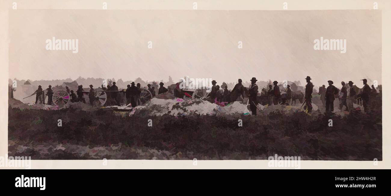 Art Inspired by Pennsylvania Light Artillery, Battery B, Petersburg, Virginia, 1864, Albumen argento stampa da vetro negativo, fotografie, Timothy H. o'Sullivan (americano, nato Irlanda, 1840–1882), i fotografi della Guerra civile sono stati più efficace a cronicling cose che non si sono mossi, Classic opere modernizzate da Artotop con un tuffo di modernità. Forme, colore e valore, impatto visivo accattivante sulle emozioni artistiche attraverso la libertà delle opere d'arte in modo contemporaneo. Un messaggio senza tempo che persegue una nuova direzione selvaggiamente creativa. Artisti che si rivolgono al supporto digitale e creano l'NFT Artotop Foto Stock