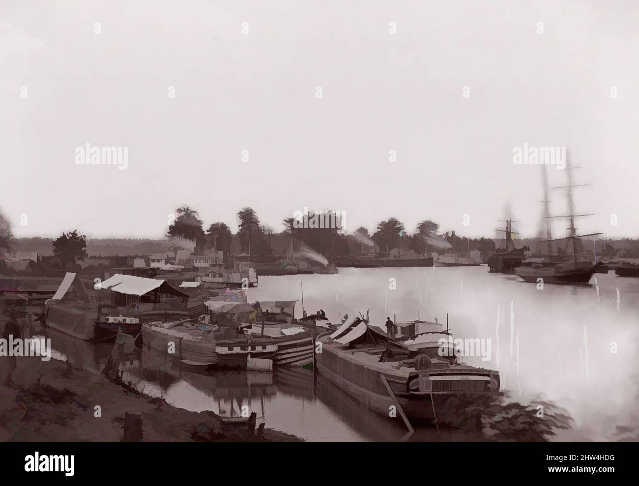 Arte ispirata a White House Landing, Pamunkey River, 1861–65, stampa in argento albume da vetro negativo, 13,1 x 20,2 cm (5 3/16 x 7 15/16 pollici ), fotografie, Timothy H. o'Sullivan (americano, nata Irlanda, 1840–1882, opere classiche modernizzate da Artotop con un tuffo di modernità. Forme, colore e valore, impatto visivo accattivante sulle emozioni artistiche attraverso la libertà delle opere d'arte in modo contemporaneo. Un messaggio senza tempo che persegue una nuova direzione selvaggiamente creativa. Artisti che si rivolgono al supporto digitale e creano l'NFT Artotop Foto Stock