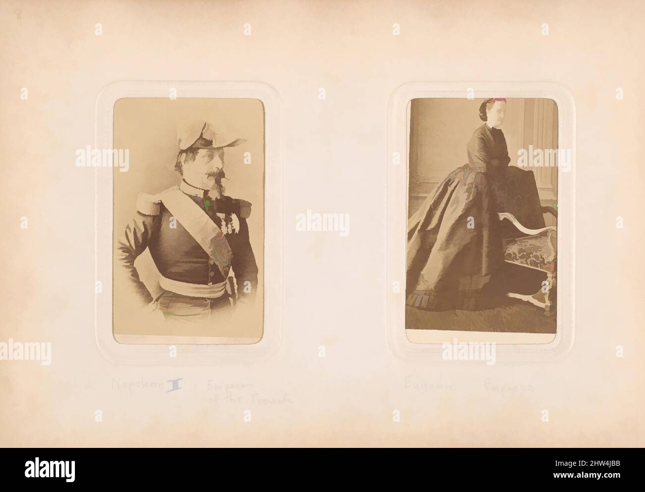 Art Inspired by carte-de-Visite Album of prominente personages, 1860s–70s, albumen silver prints, Albums, Mayer & Pierson (francese), Robert Jefferson Bingham (inglese, francese attivo, 1825–70), Neurdein Frères (francese, Parigi attiva, 1870s–1900s), Leon e Lévy (francese), Boulton, Franck (, opere classiche modernizzate da Artotop con un tuffo di modernità. Forme, colore e valore, impatto visivo accattivante sulle emozioni artistiche attraverso la libertà delle opere d'arte in modo contemporaneo. Un messaggio senza tempo che persegue una nuova direzione selvaggiamente creativa. Artisti che si rivolgono al supporto digitale e creano l'NFT Artotop Foto Stock