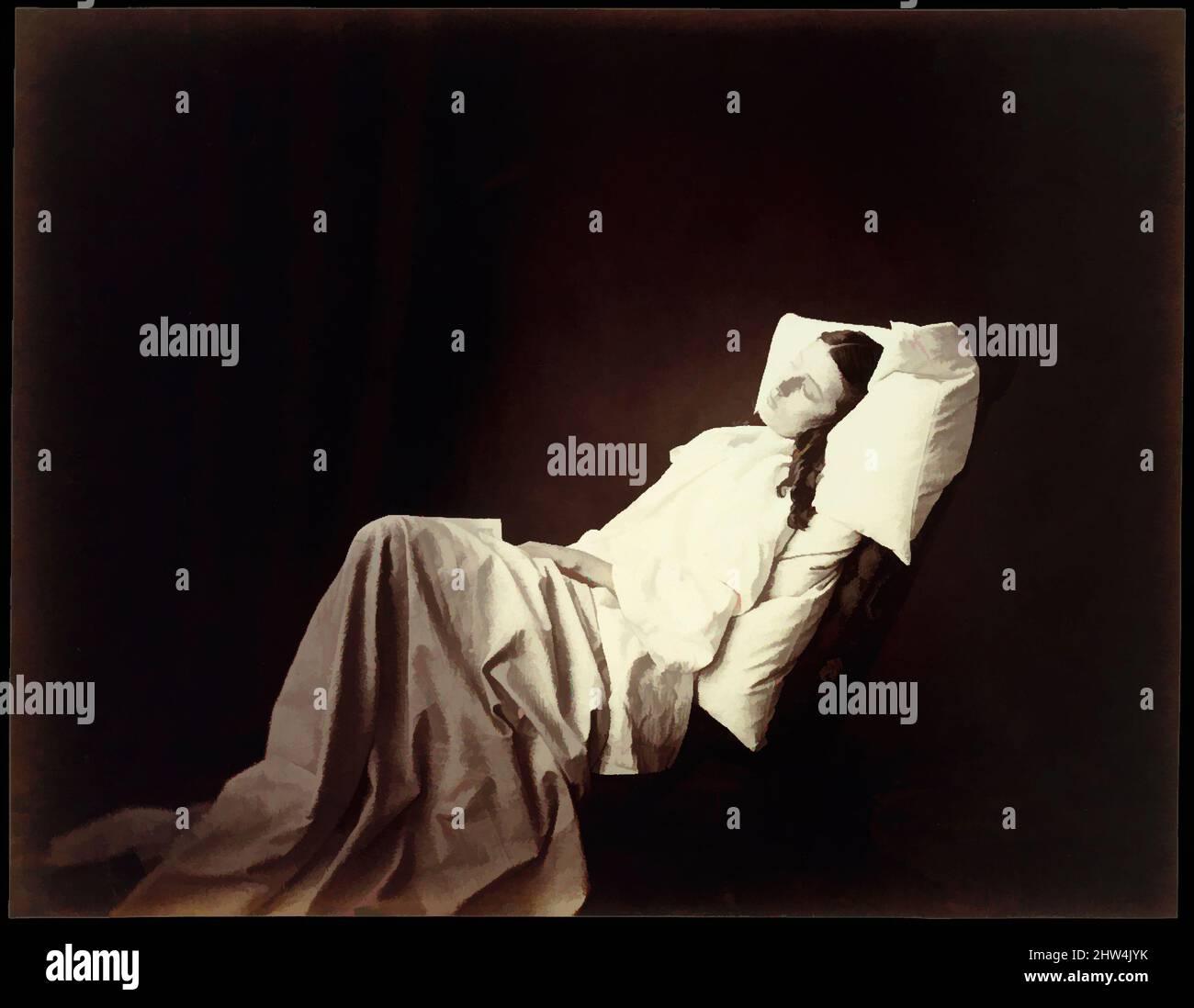 Arte ispirata da lei non ha mai detto il suo amore', 1857, stampa di argento albume da vetro negativo, 18 x 23,2cm (7 1/16 x 9 1/8in.), fotografie, Henry Peach Robinson (britannico, Ludlow, Shropshire 1830–1901 Tunbridge Wells, Kent), consumato dalla passione di amore non ririchiesto, una giovane donna menzogna, Opere classiche modernizzate da Artotop con un tocco di modernità. Forme, colore e valore, impatto visivo accattivante sulle emozioni artistiche attraverso la libertà delle opere d'arte in modo contemporaneo. Un messaggio senza tempo che persegue una nuova direzione selvaggiamente creativa. Artisti che si rivolgono al supporto digitale e creano l'NFT Artotop Foto Stock