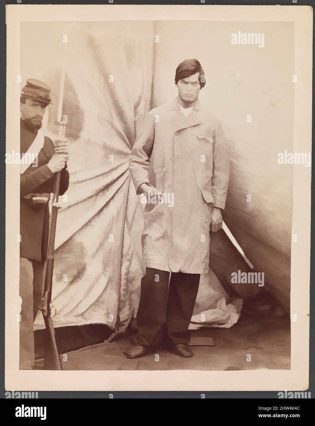 Arte ispirata da Lewis Powell alias Lewis Payne, 27 aprile 1865, stampa in argento albume da vetro negativo, 22,4 x 17,4 cm (8 13/16 x 6 7/8 in.), fotografie, Alexander Gardner (americano, Glasgow, Scozia 1821–1882 Washington, D.C.), all'incirca nello stesso momento in cui John Wilkes Booth girò, le opere classiche modernizzate da Artotop con un tocco di modernità. Forme, colore e valore, impatto visivo accattivante sulle emozioni artistiche attraverso la libertà delle opere d'arte in modo contemporaneo. Un messaggio senza tempo che persegue una nuova direzione selvaggiamente creativa. Artisti che si rivolgono al supporto digitale e creano l'NFT Artotop Foto Stock