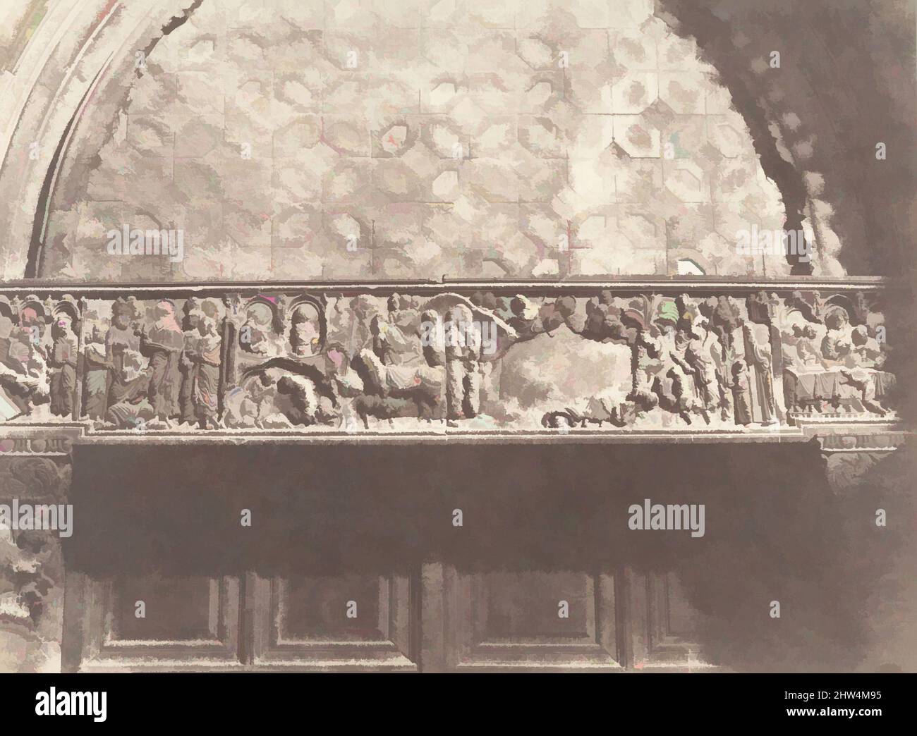 Art Inspired by Jéralem, Saint-Sépulcre, Bas-relief (porte d'entrée), 1854, carta salata stampata da carta negativa, immagine: 23,4 x 31,6 cm (9 3/16 x 12 7/16 in.), fotografie, Auguste Salzmann (francese, 1824–1872, opere classiche modernizzate da Artotop con un tuffo di modernità. Forme, colore e valore, impatto visivo accattivante sulle emozioni artistiche attraverso la libertà delle opere d'arte in modo contemporaneo. Un messaggio senza tempo che persegue una nuova direzione selvaggiamente creativa. Artisti che si rivolgono al supporto digitale e creano l'NFT Artotop Foto Stock